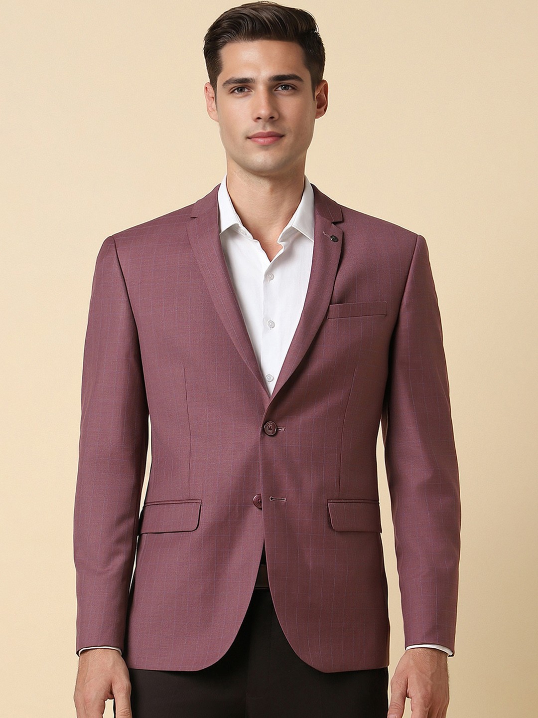 

Allen Solly Checked Slim-Fit Single-Breasted Blazer, Maroon