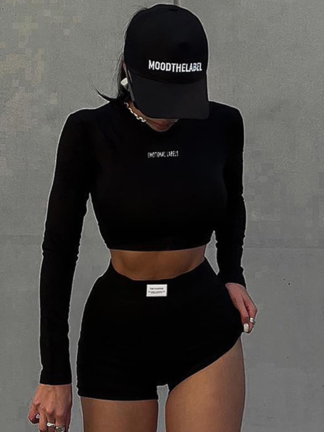 

LULU & SKY Round Neck Crop Top & Fitted Shorts Co-Ords, Black