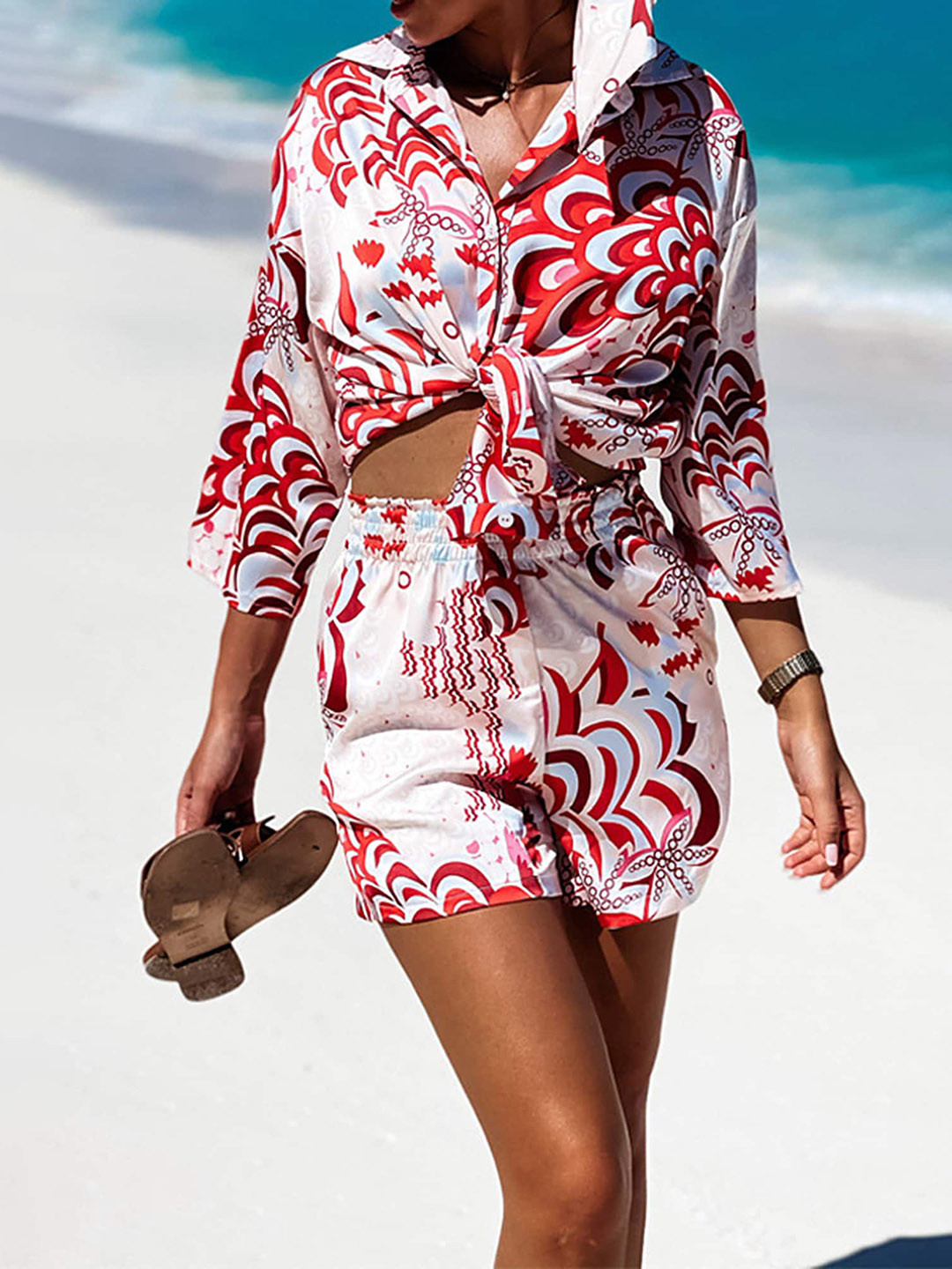 

LULU & SKY Abstract Printed Top With Short, Red