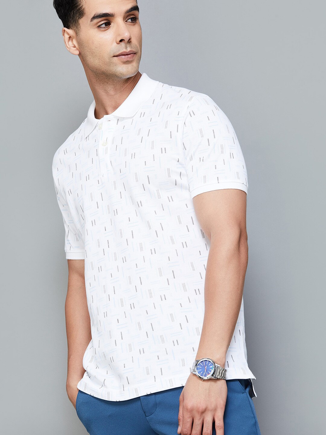 

CODE by Lifestyle Printed Polo Collar Cotton Regular Fit T-shirt, White