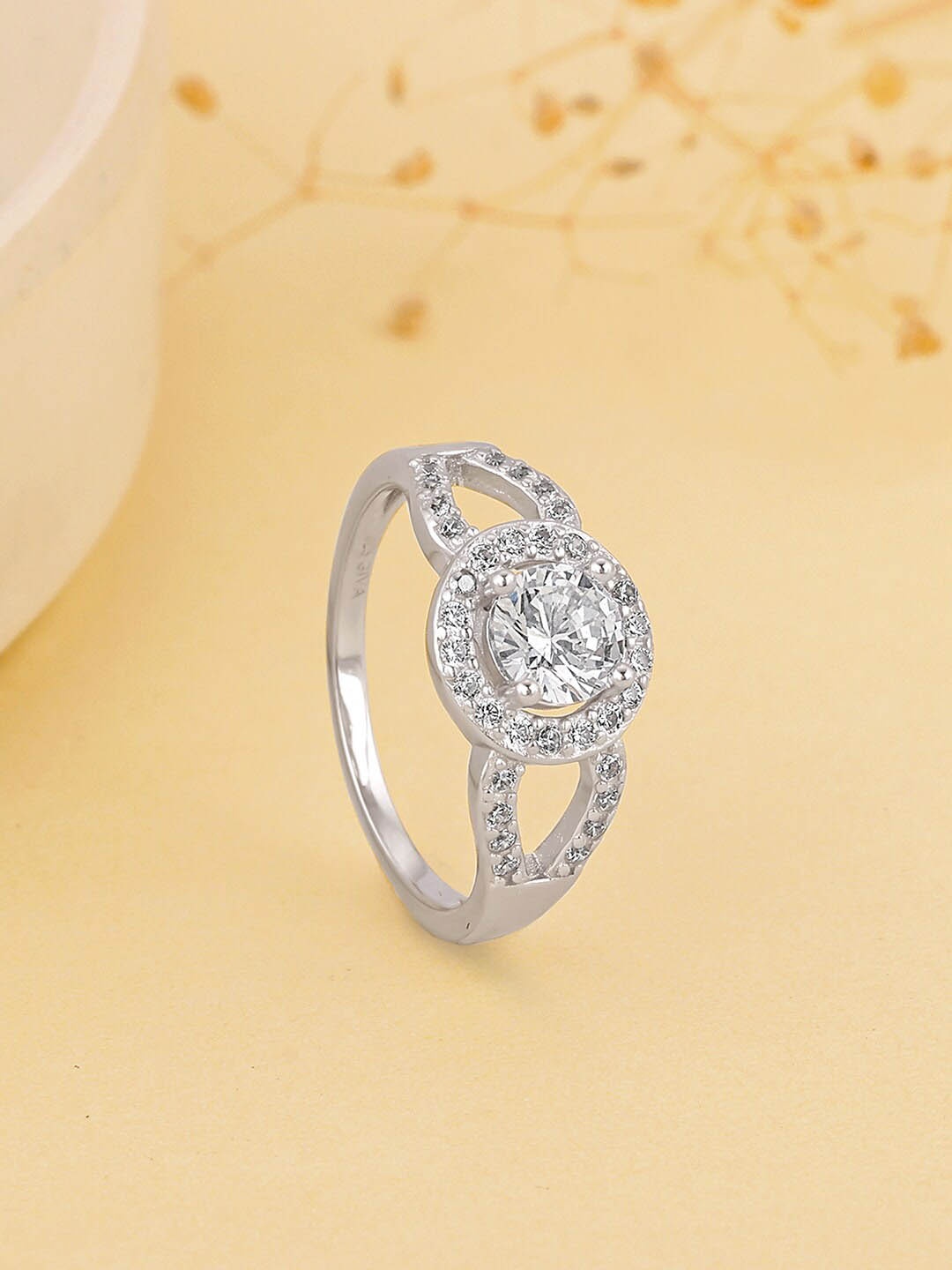 

GIVA 925 Sterling Silver Rhodium-Plated CZ Studded Ring