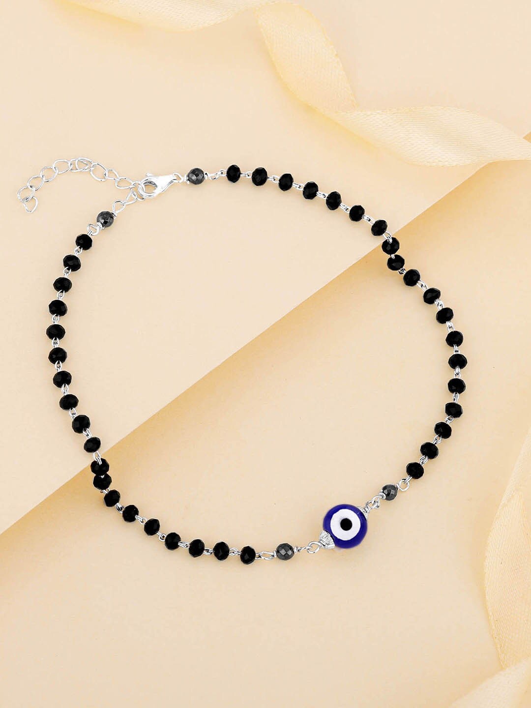 

GIVA Rhodium-Plated 925 Sterling Silver Evil Eye Beaded Anklet