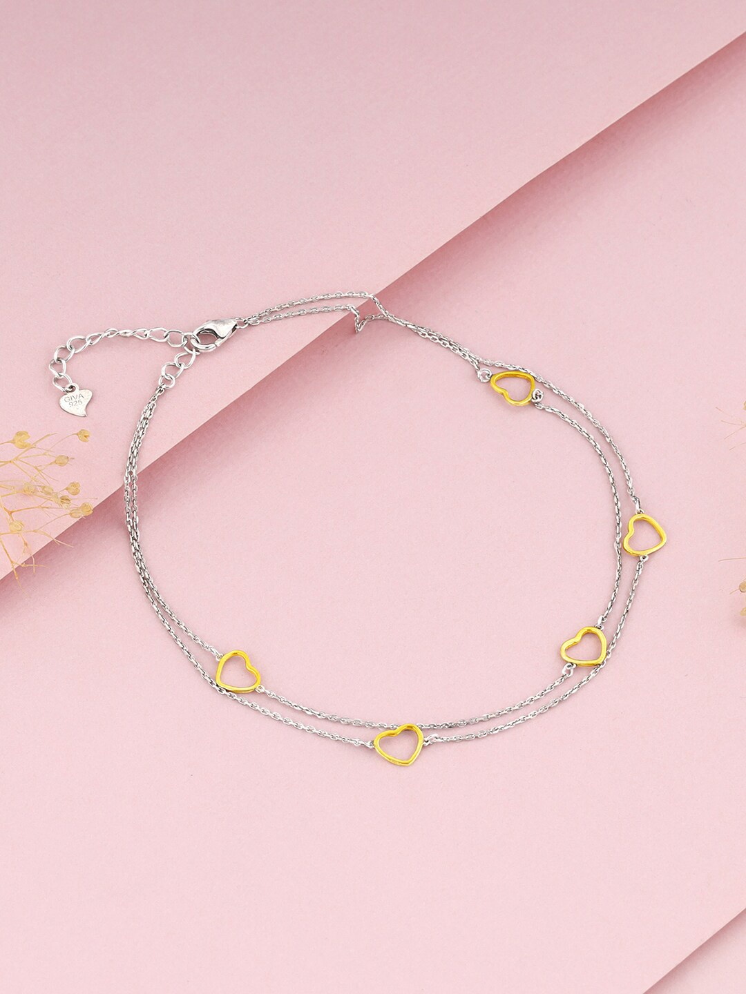 

GIVA Rhodium-Plated 925 Sterling Silver Dual Tone United Hearts Anklet