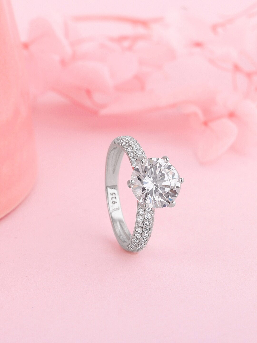 

GIVA 925 Sterling Silver Rhodium-Plated CZ Studded Finger Ring