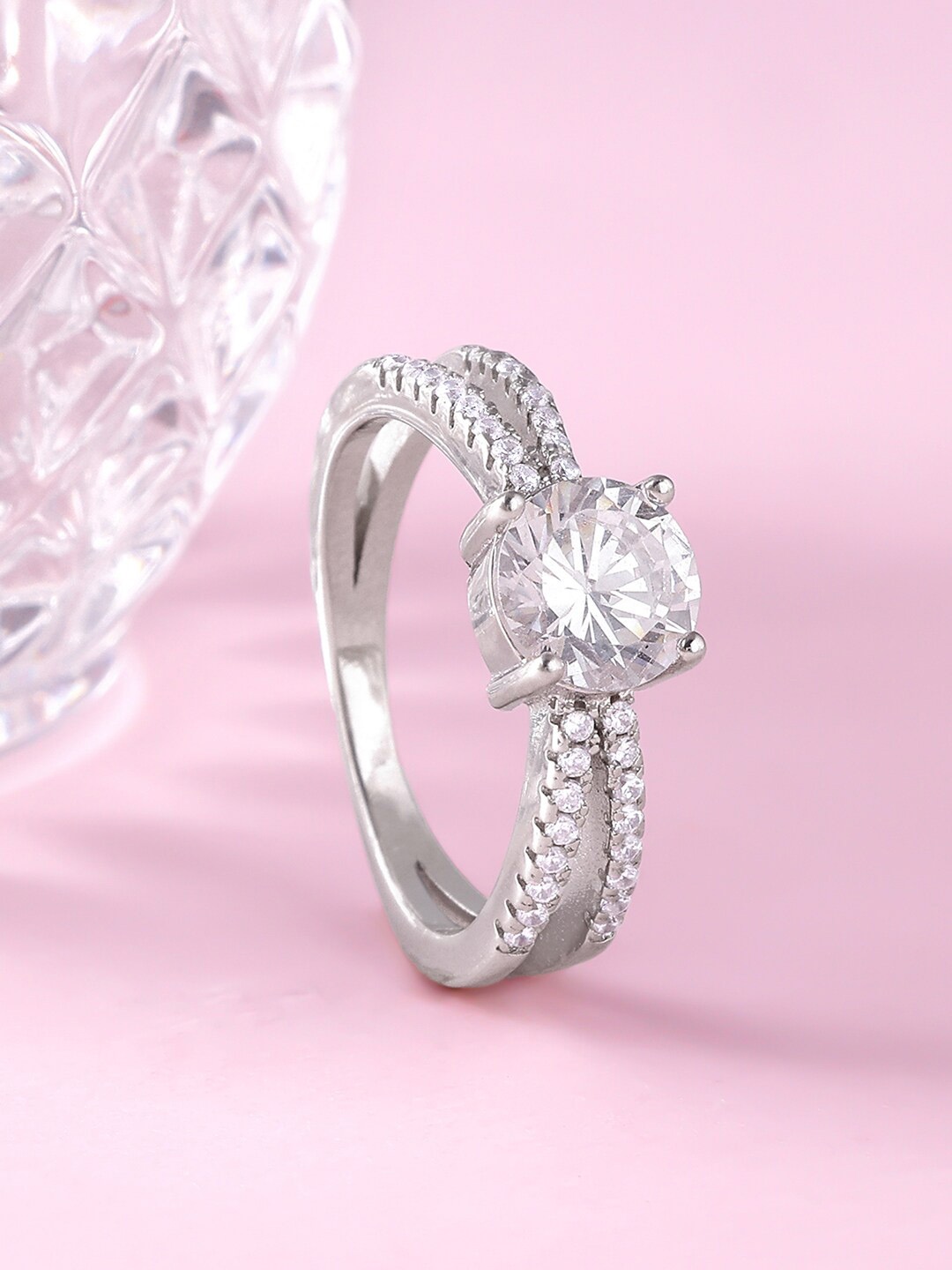 GIVA 925 Sterling Silver Rhodium-Plated CZ-Studded Finger Ring