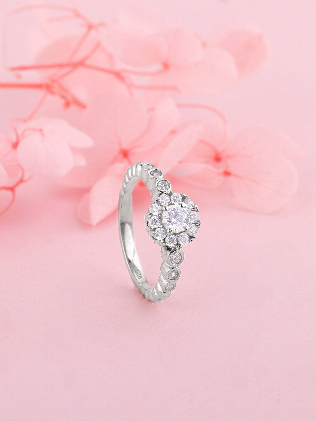

GIVA 925 Sterling Silver Rhodium-Plated CZ-Studded Finger Ring