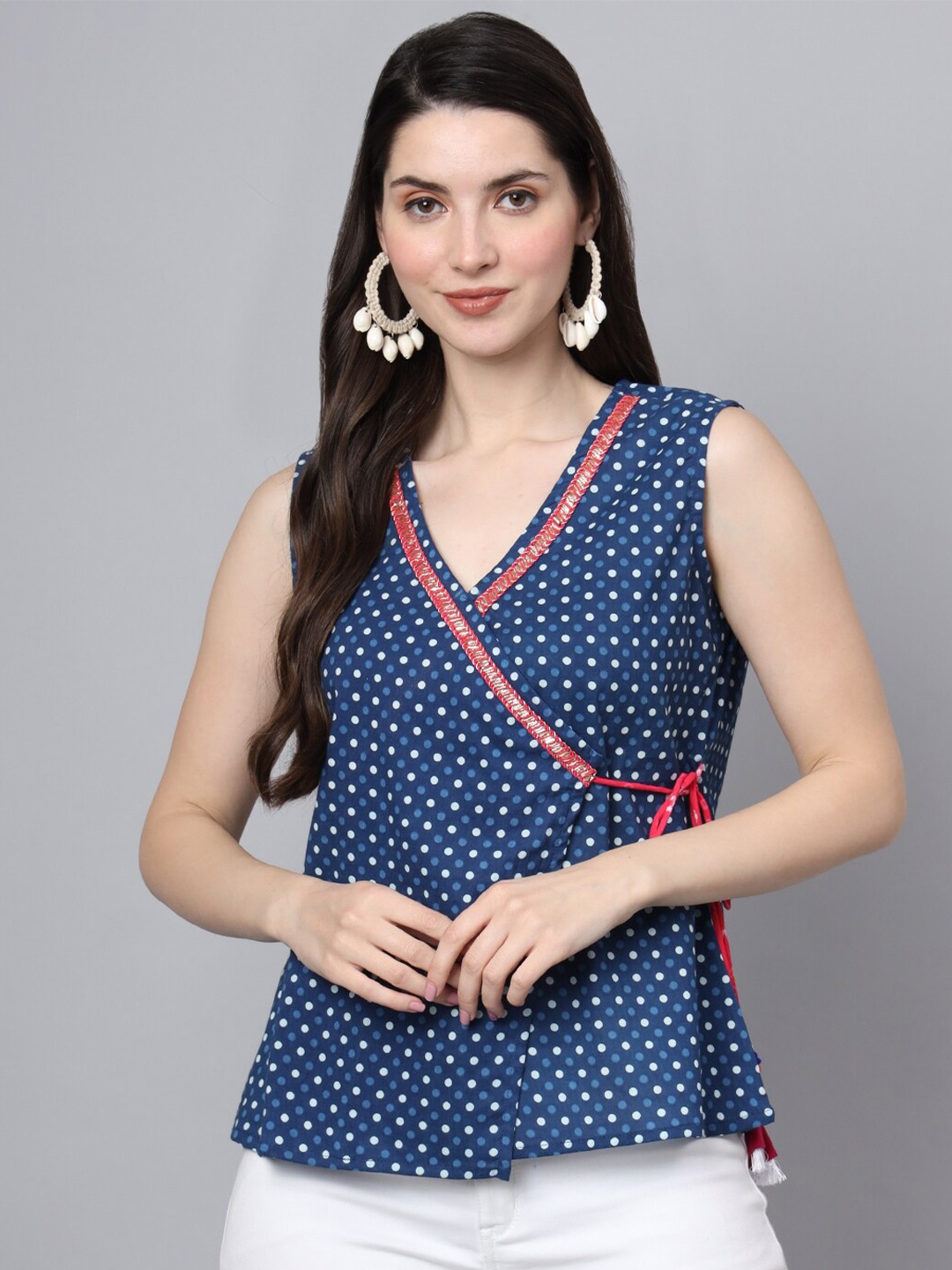 

FABRIC FITOOR Devaarti Polka Dot Printed Sleeveless Top, Blue