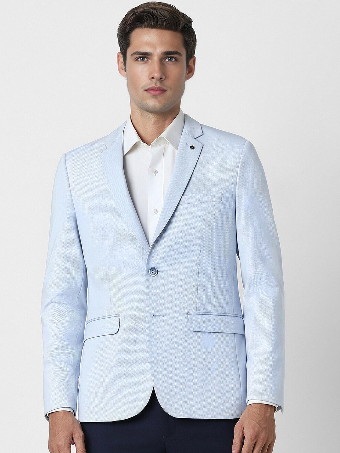 

Van Heusen Textured Slim-Fit Single-Breasted Blazer, Blue