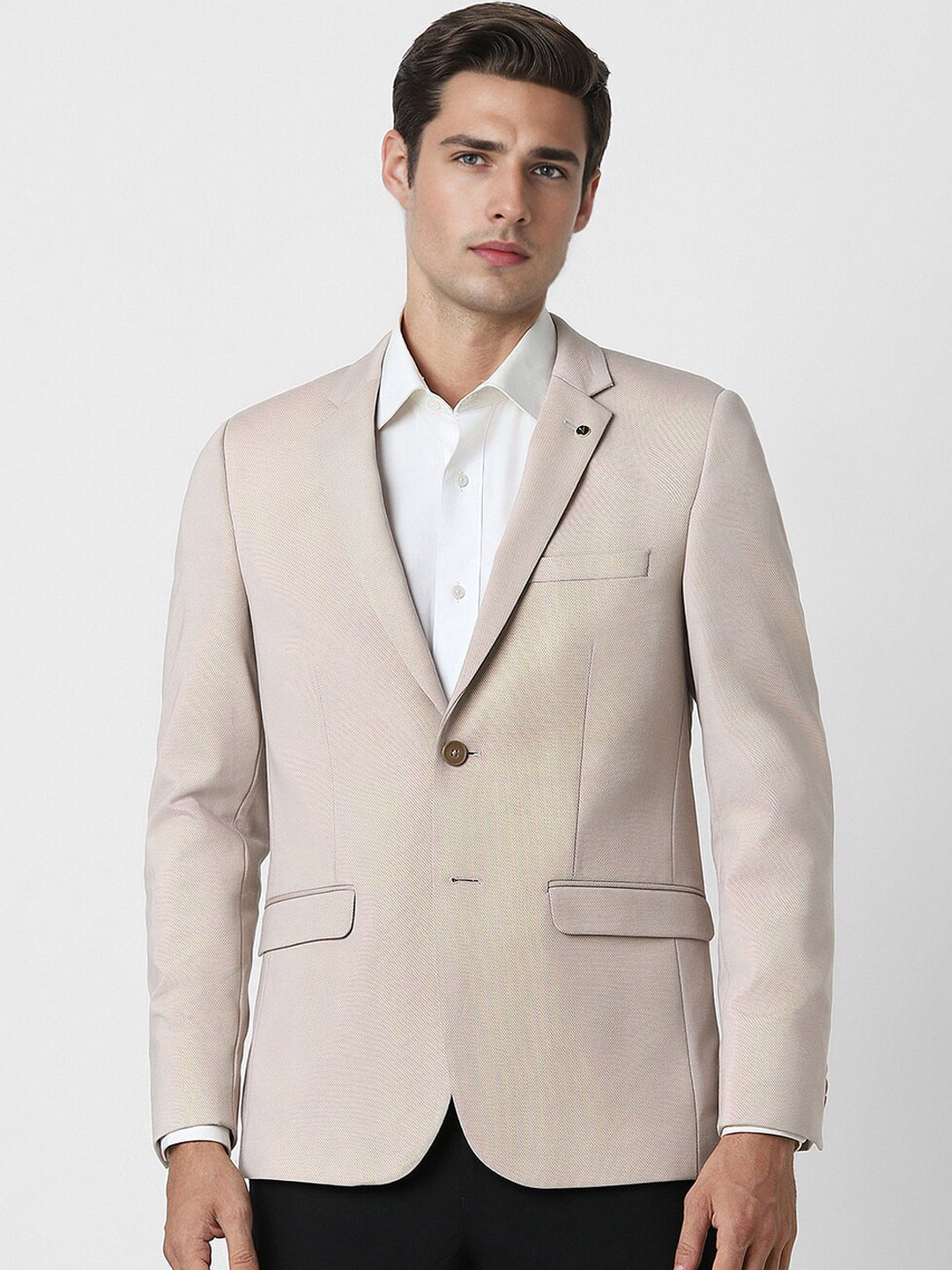 

Van Heusen Super Slim-Fit Textured Single-Breasted Formal Blazers, Beige