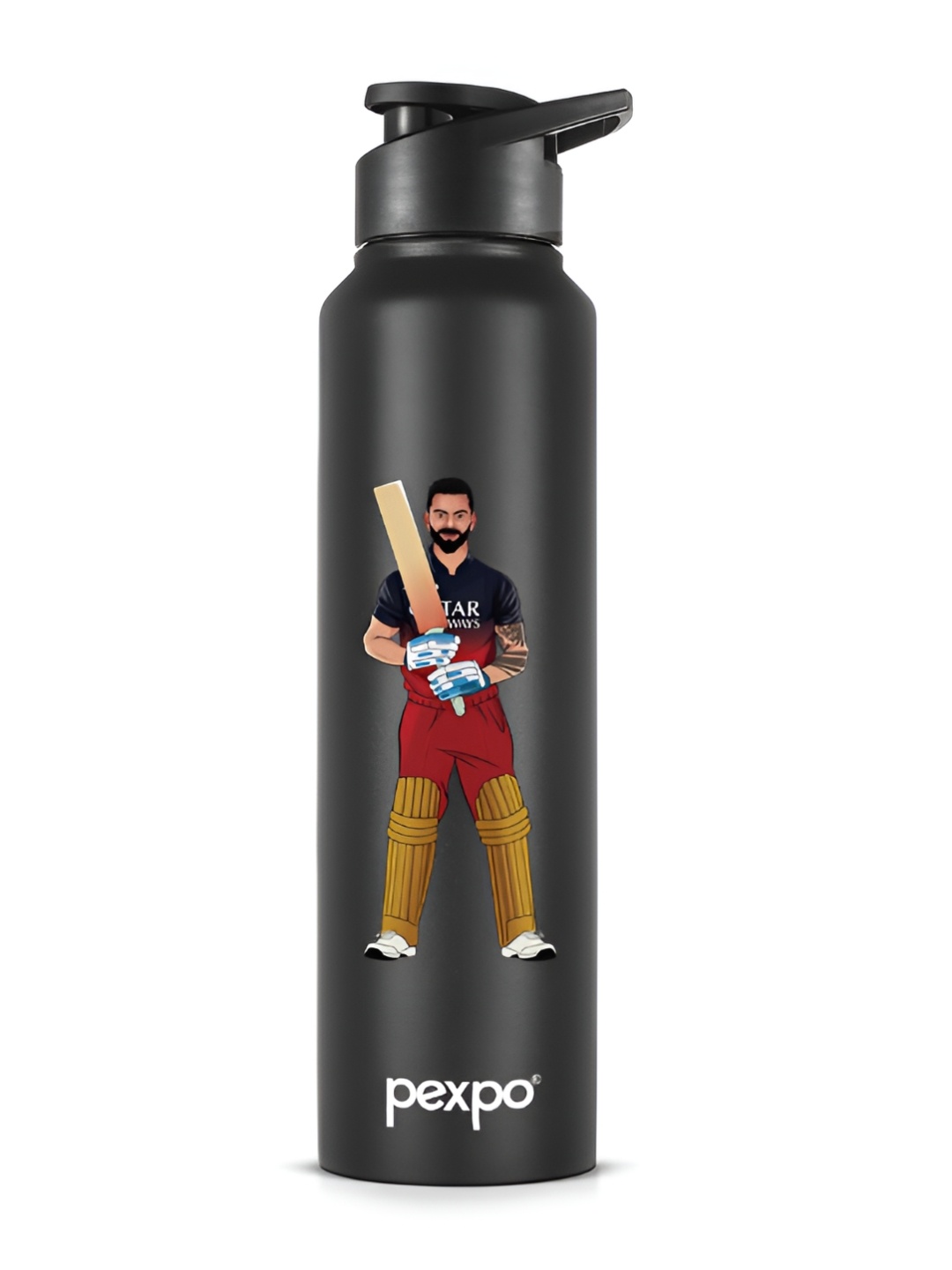 

Pexpo Black Printed Stainless Steel Single Wall Vacuum Water Bottle 1000 ml