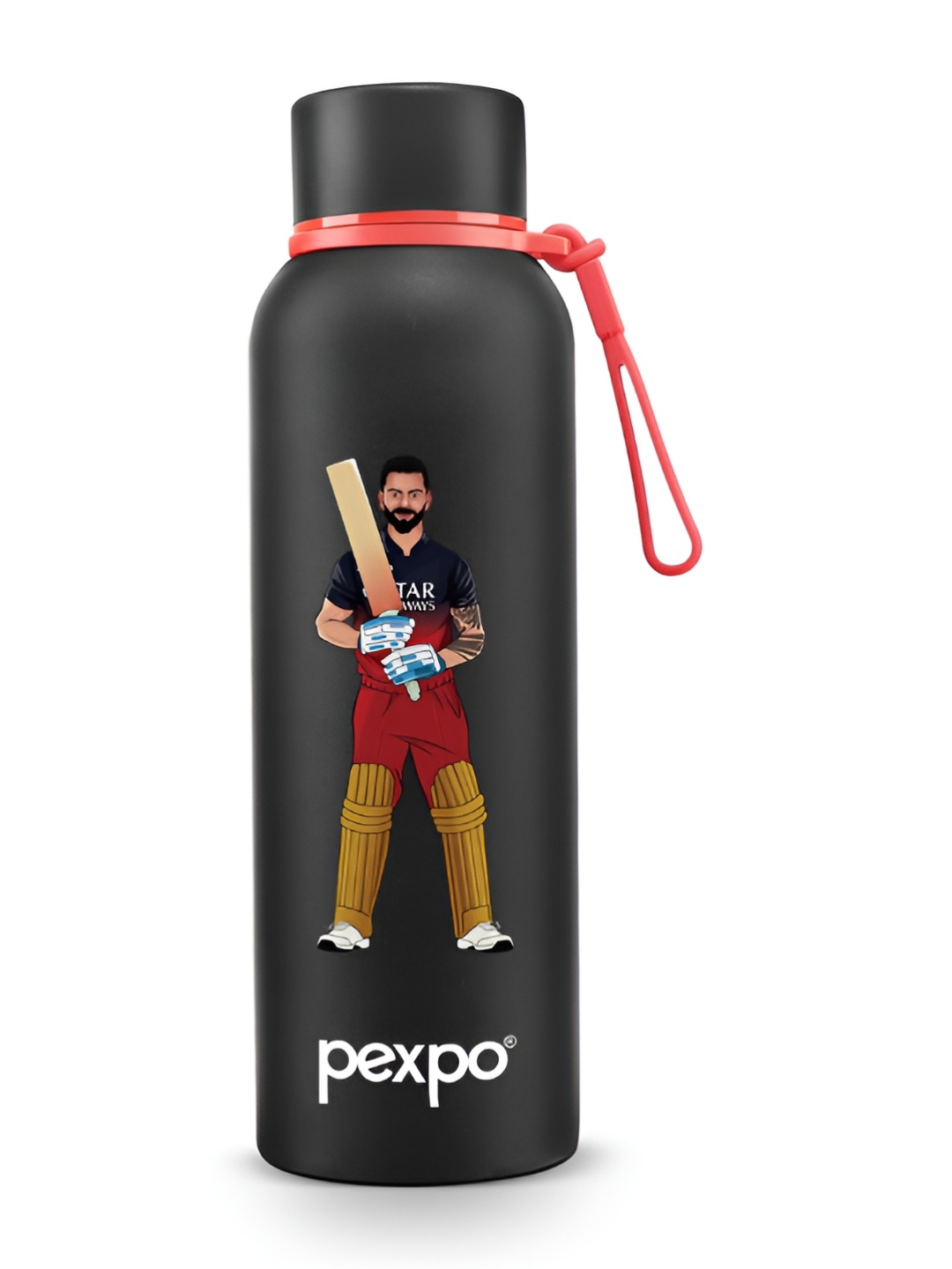 

Pexpo Black Printed Stainless Steel Double Wall Vacuum Water Bottle 700 ml