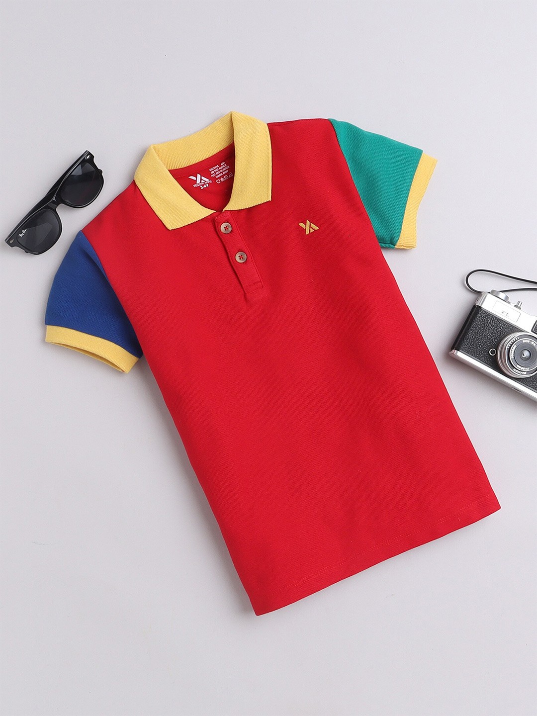 

Yellow Apple Boys Colourblocked Polo Collar Cotton T-shirt, Red