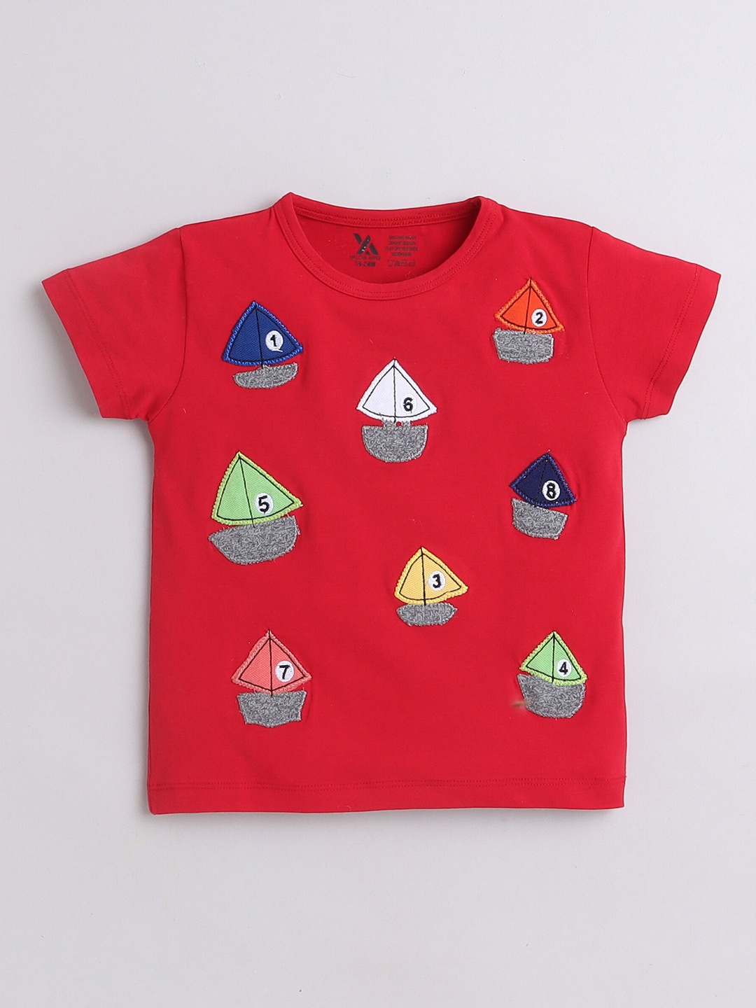 

Yellow Apple Boys Self Design Embroidered Cotton T-shirt, Red