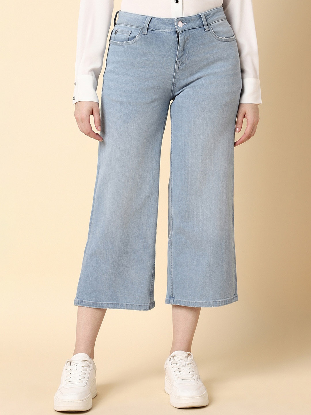 

Allen Solly Woman Mid-Rise Medium Shade Clean Look Stretchable Cropped Jeans, Blue