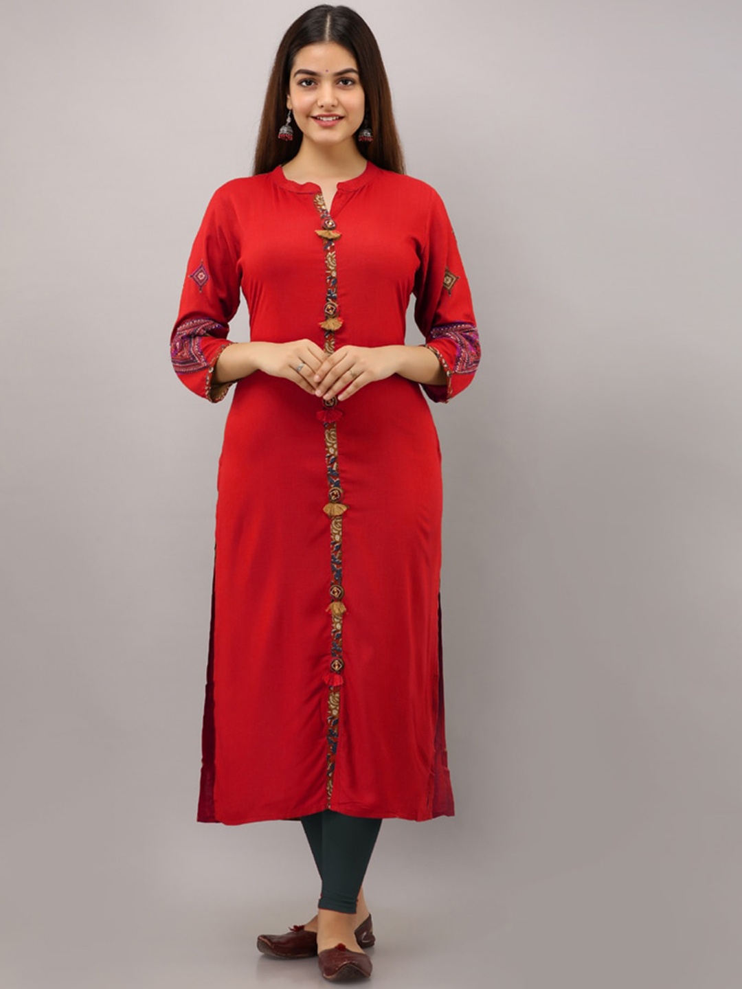 

BAESD Mandarin Collar Straight Kurta, Red