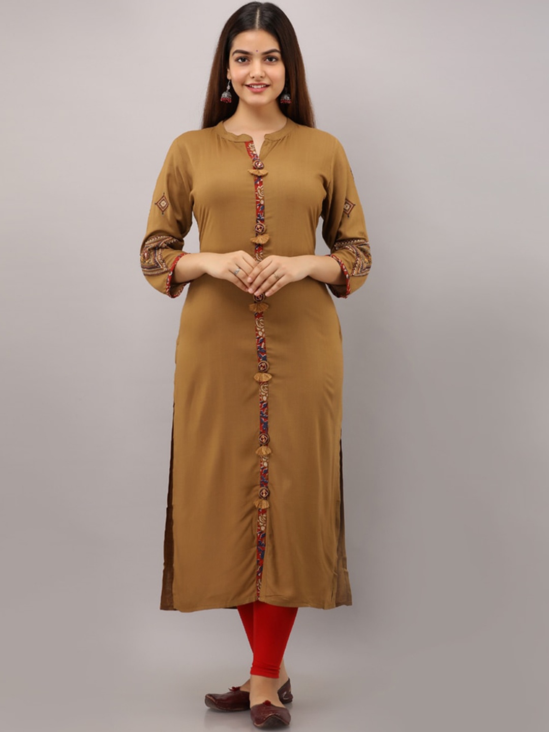 

BAESD Mandarin Collar Straight Kurta, Brown