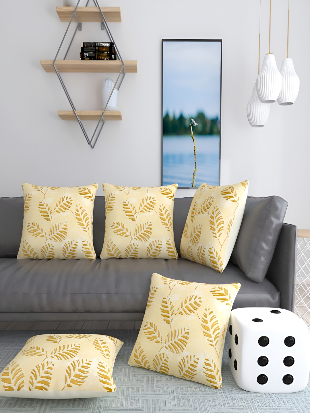 

TANLOOMS Cream-Coloured & Brown 5 Pcs Floral Velvet Square Cushion Covers