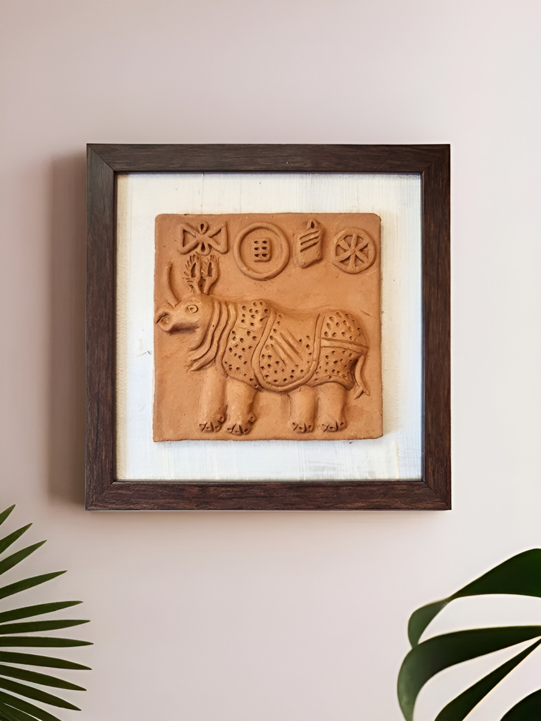 

Peepul Tree Beige & White Replica Terracota Harappan Rhinoceros Seal Wall Decor