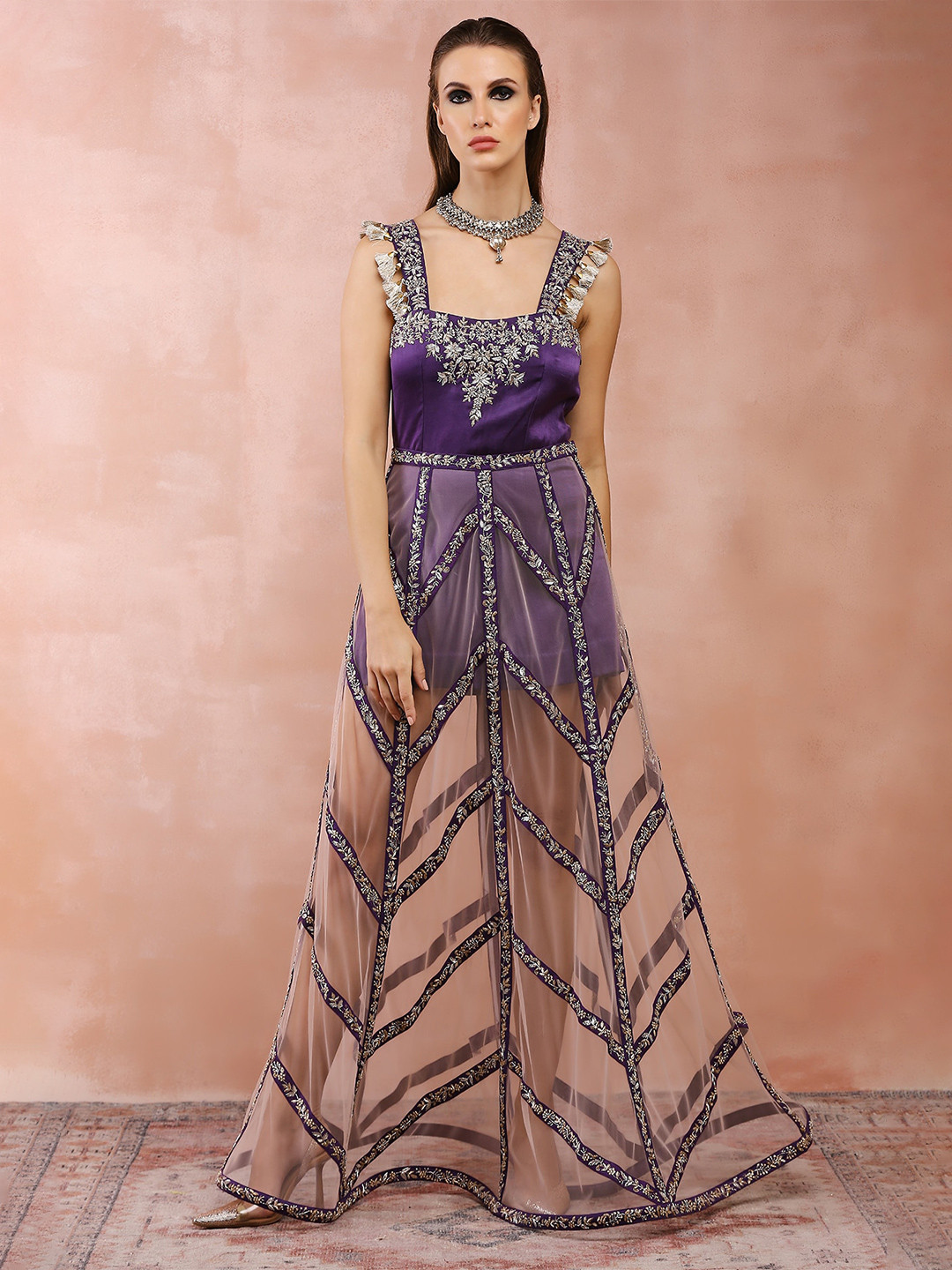 

Payal Singhal Floral Embroidered Satin Maxi Dress, Purple