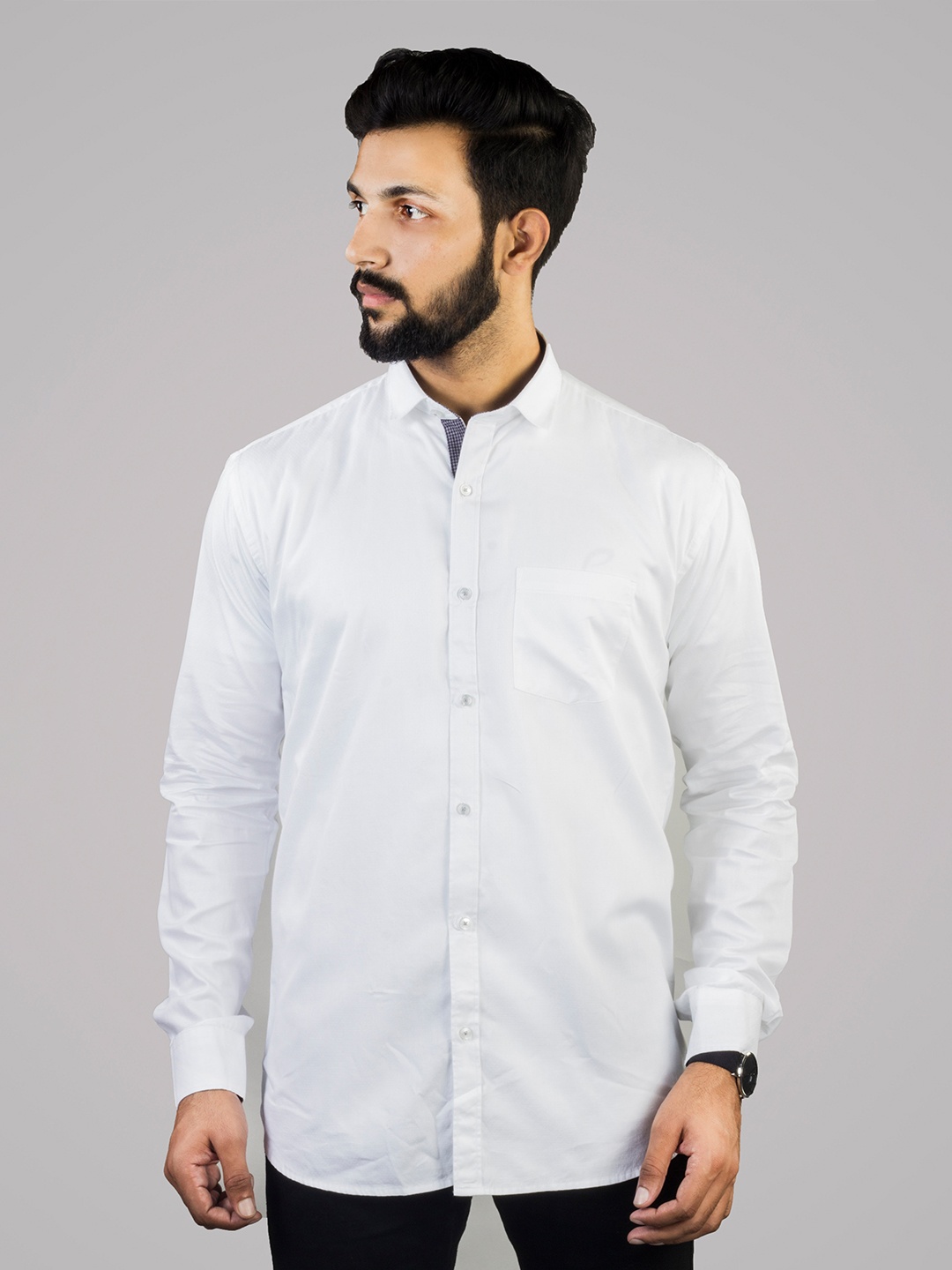 

INDIAN THREADS Comfort Spread Collar Cotton Casual Shirt, White