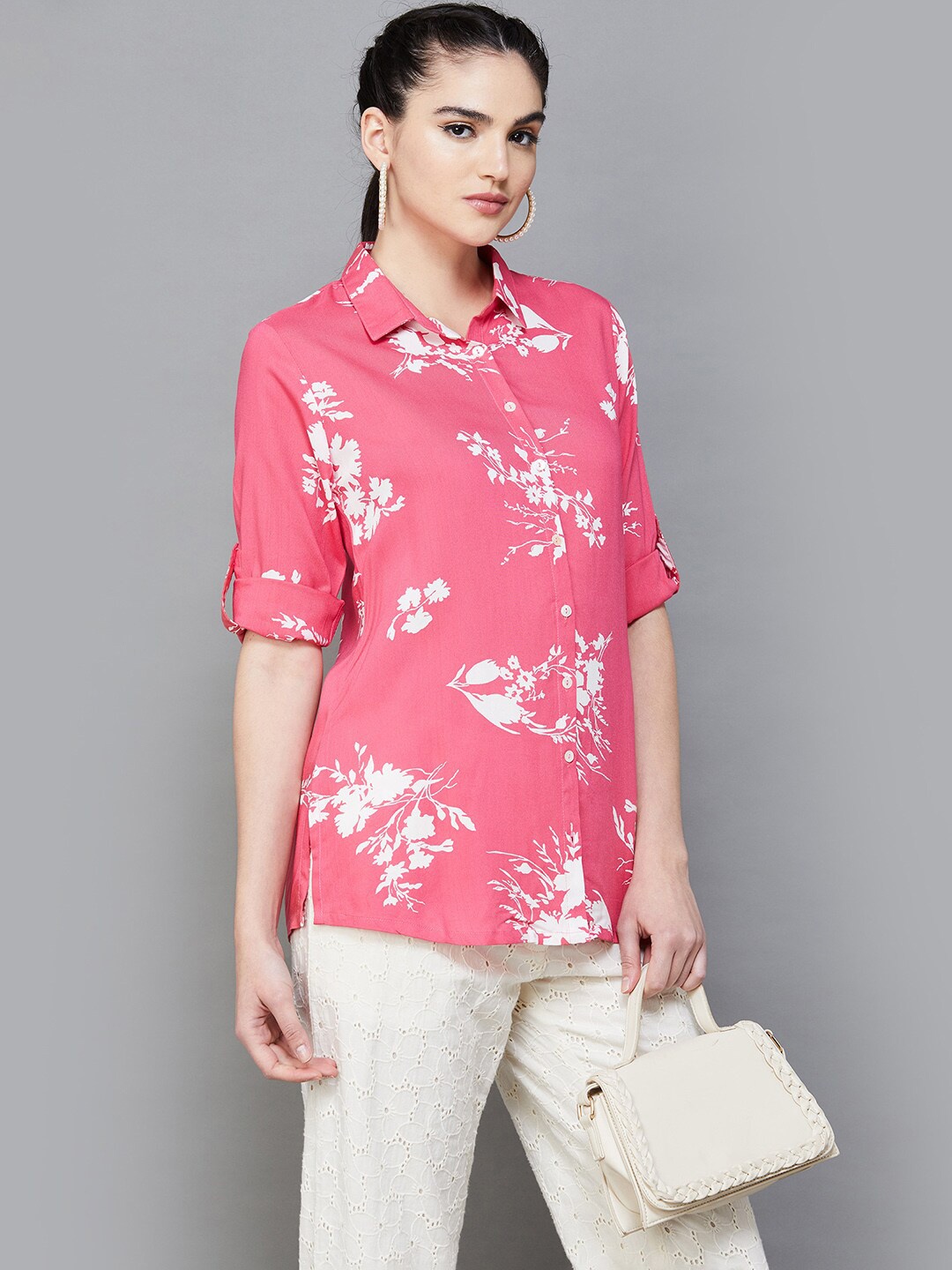

Melange by Lifestyle Printed Collared Neck Shirt, Pink