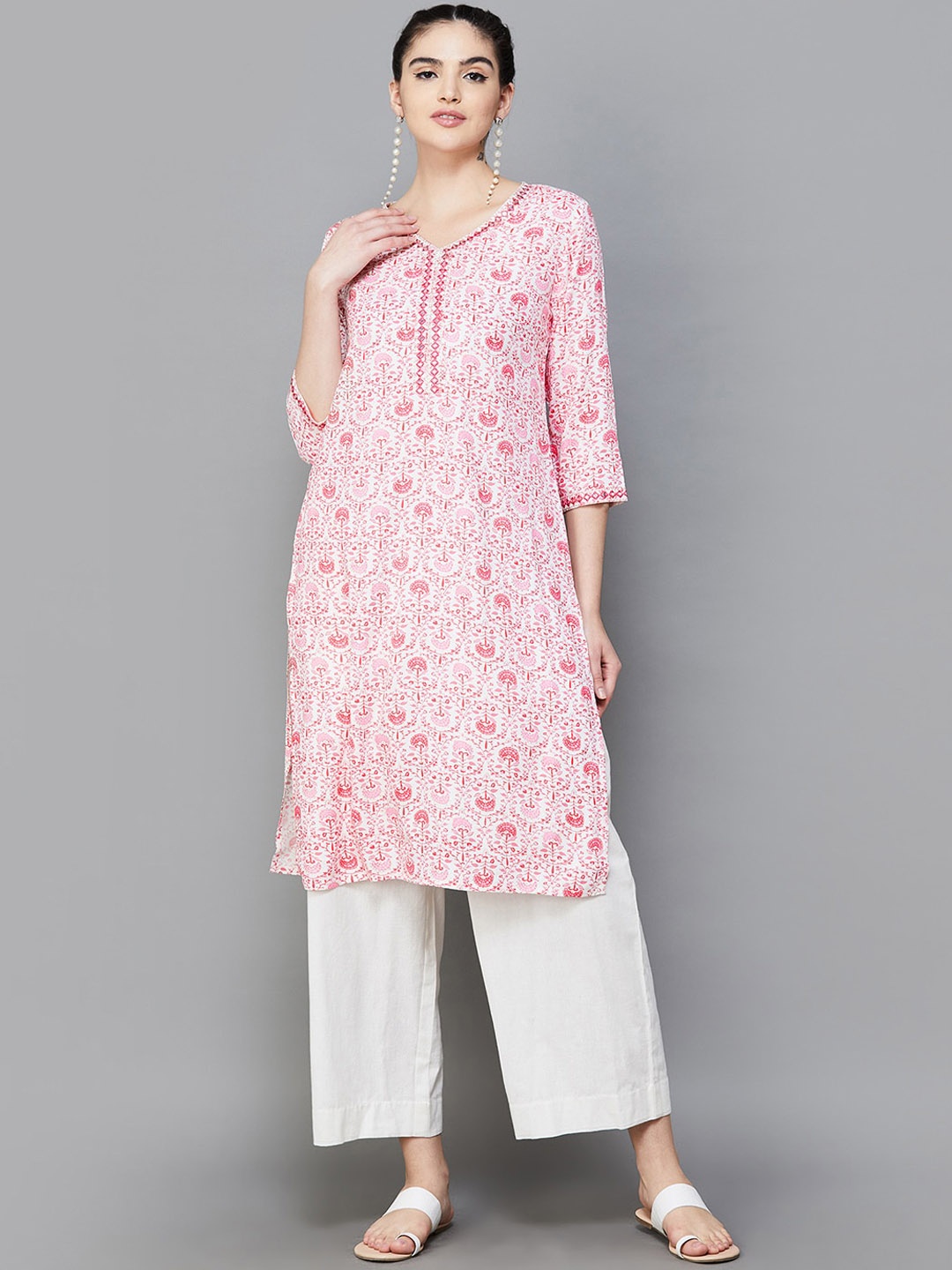

Melange by Lifestyle Floral Printed Straight Kurta, Pink