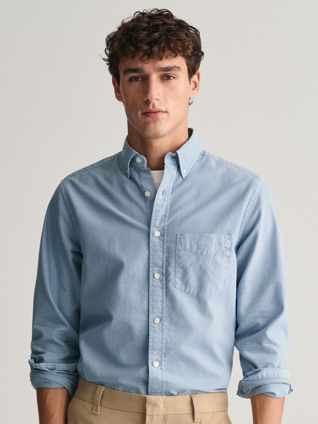 

GANT Solid Button Down Regular Fit Shirt, Blue