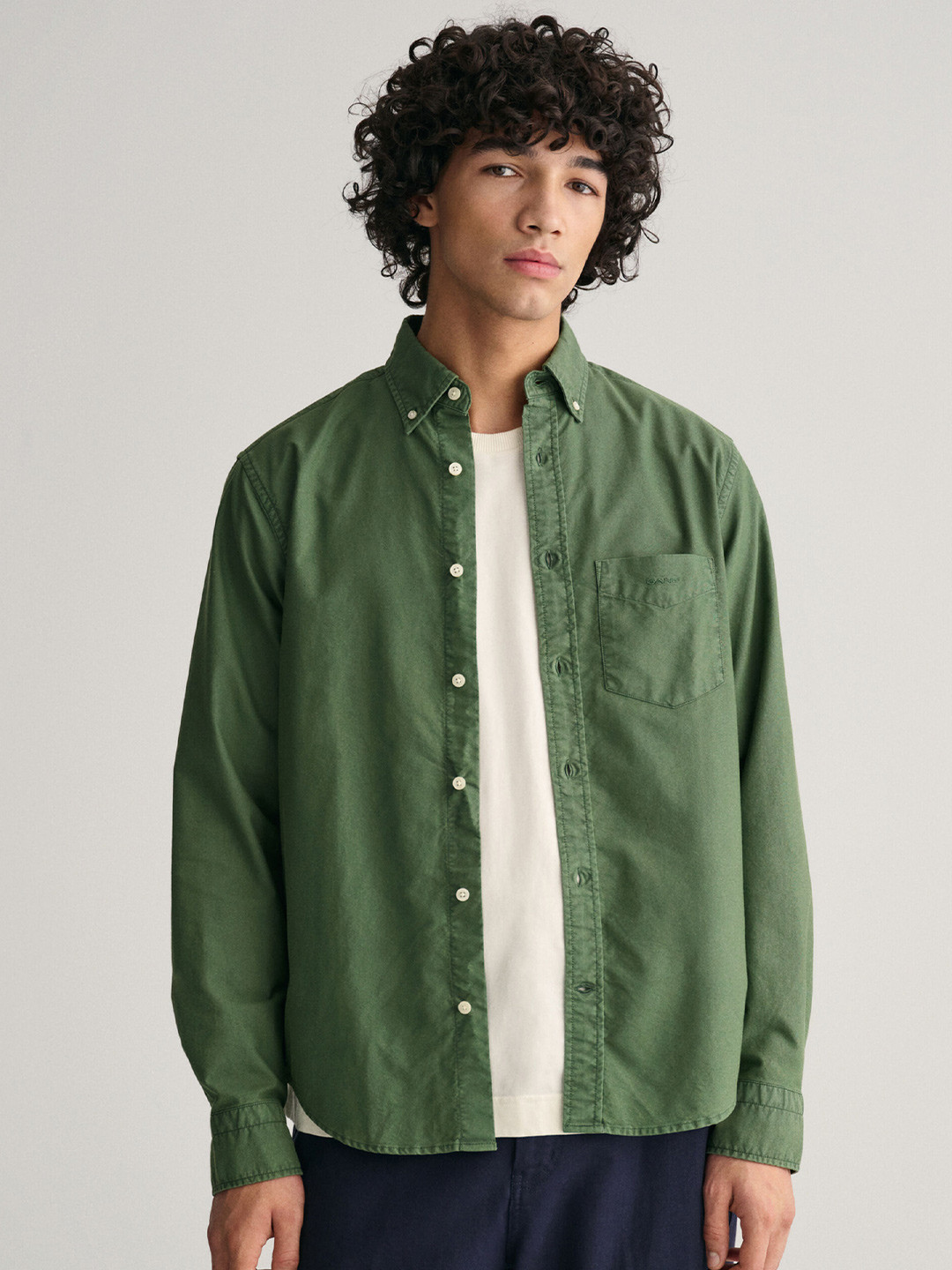 

GANT Solid Button Down Regular Fit Shirt, Green