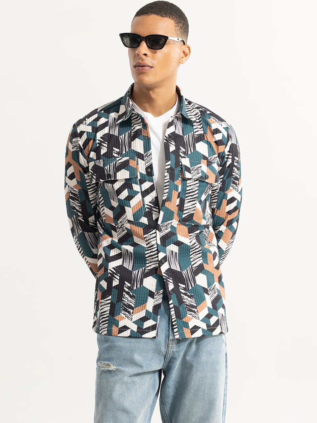 

Snitch Classic Printed Casual Shirt, Teal