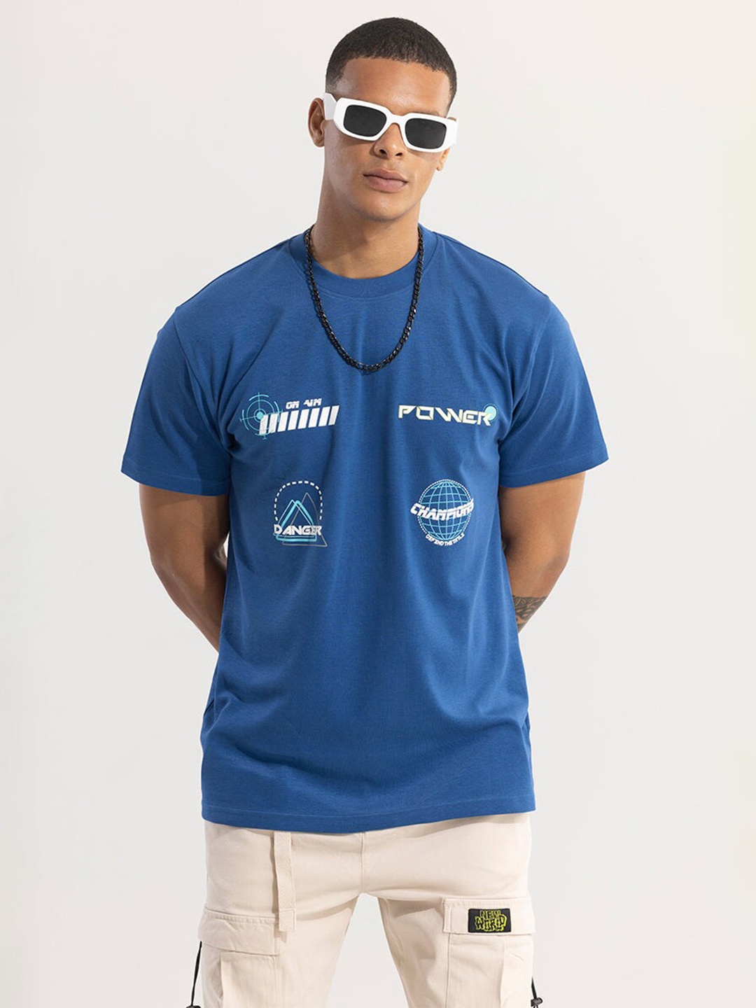 

Snitch Blue Typography Printed Cotton T-shirt