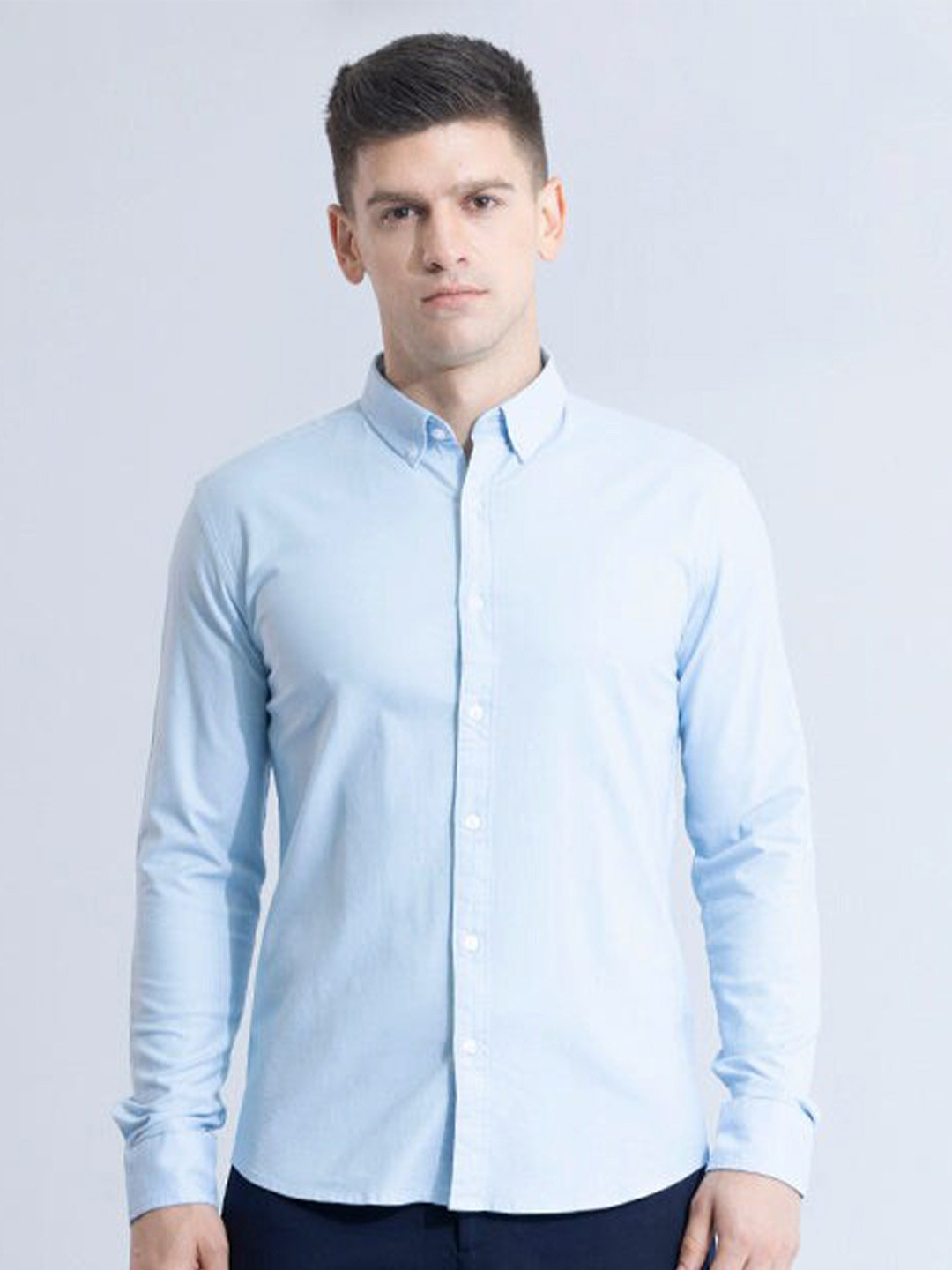 

Snitch Blue Classic Slim Fit Button-Down Collar Cotton Casual Shirt