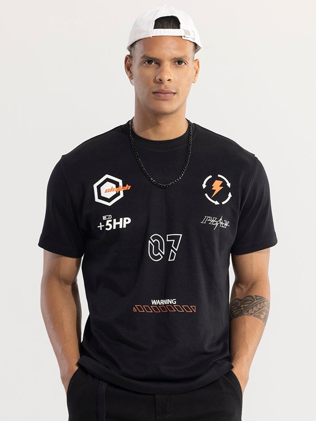 

Snitch Black Typography Printed Cotton T-shirt