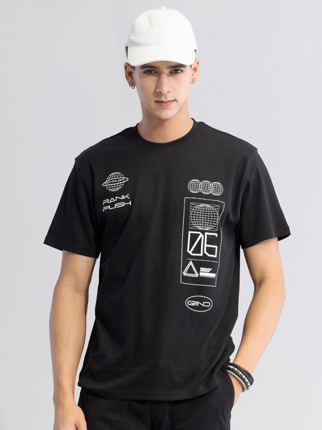 

Snitch Black Typography Printed Cotton T-shirt