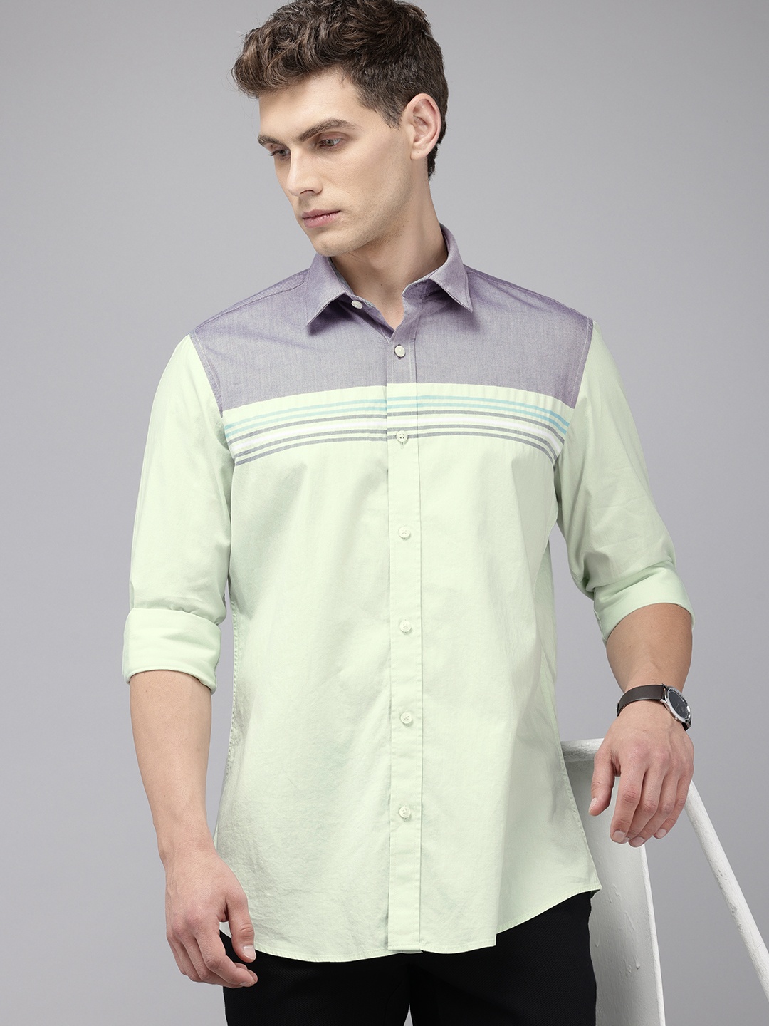 

Van Heusen Sport Slim Fit Striped Casual Shirt, Green