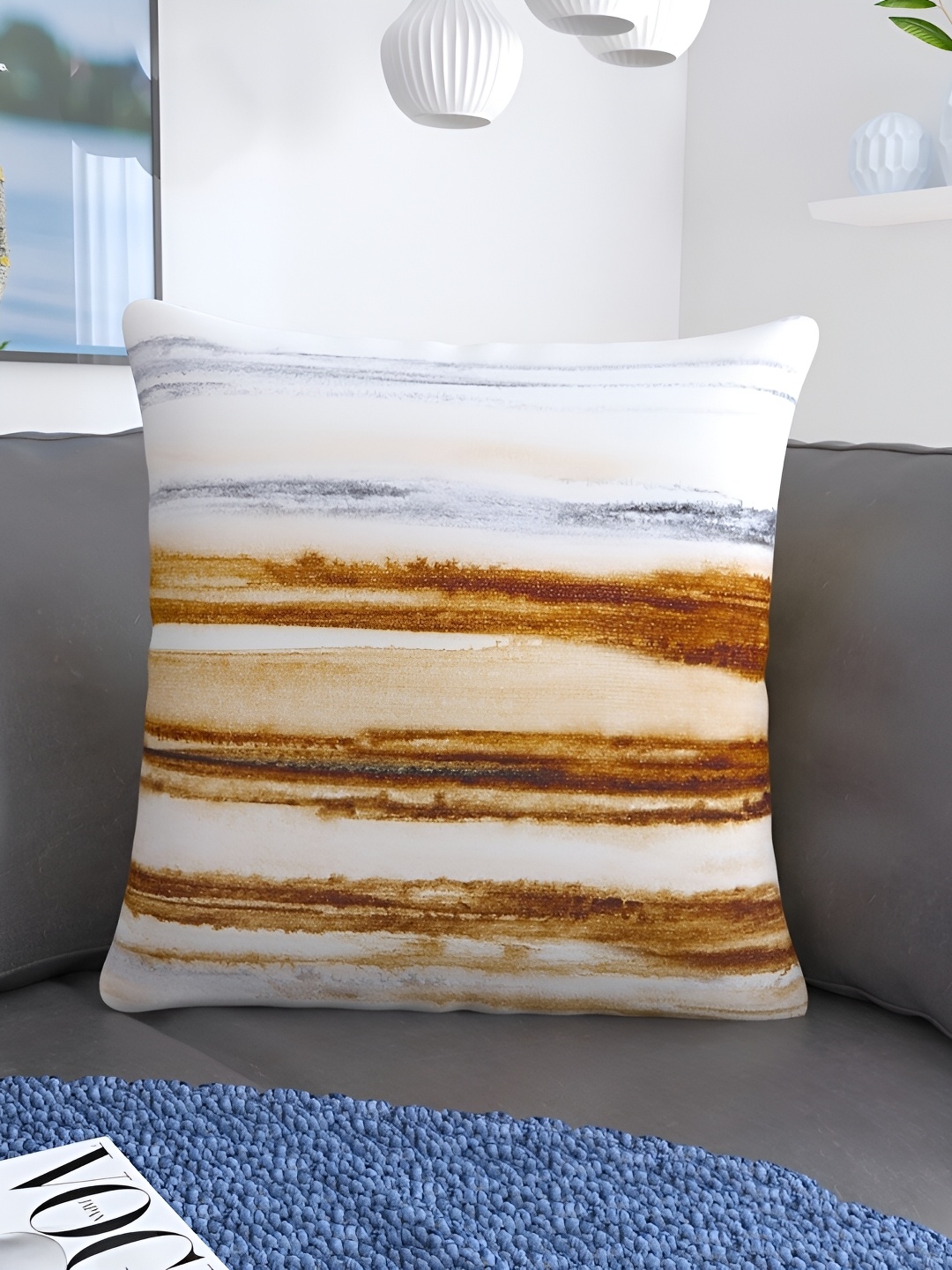 

TANLOOMS Brown & White Abstract Printed Cotton Square Cushion Cover