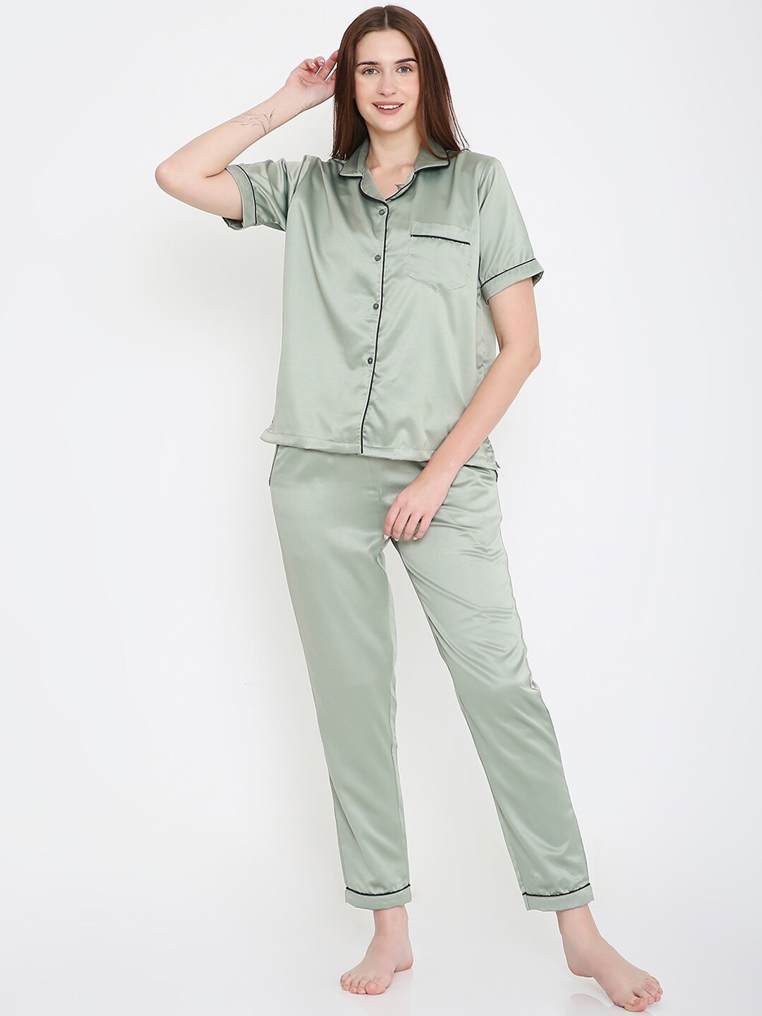 

Arendelle Satin Night Suit, Sea green