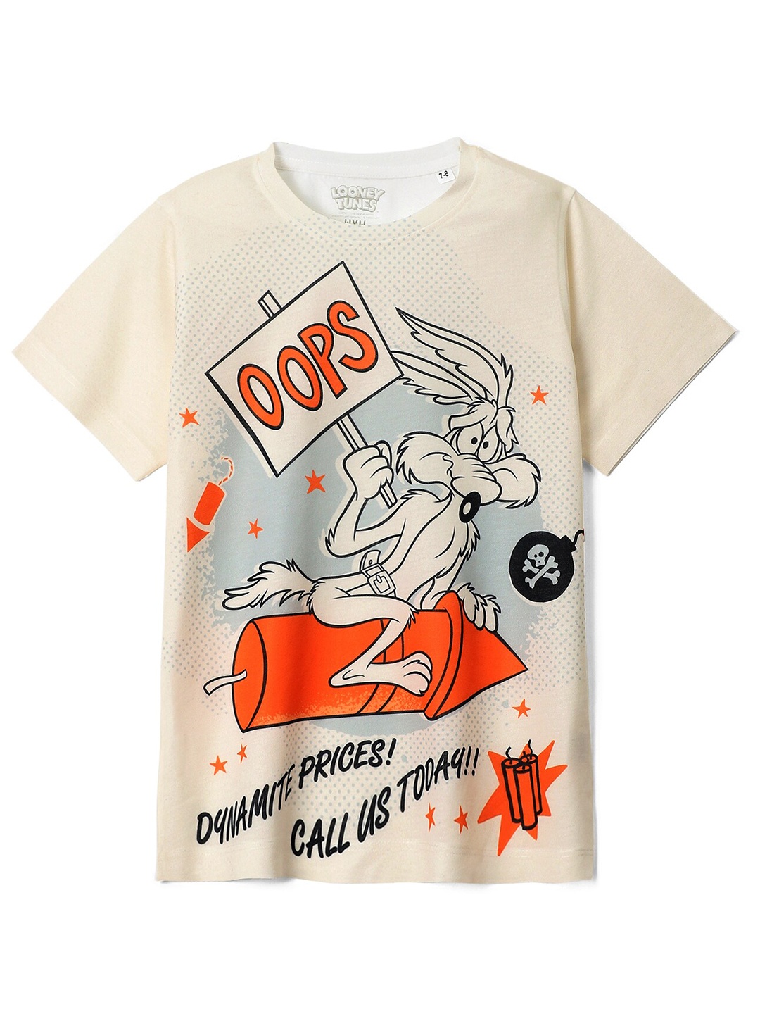 

Wear Your Mind Boys Printed V-Neck Drop-Shoulder Sleeves Round Neck T-shirt, Peach