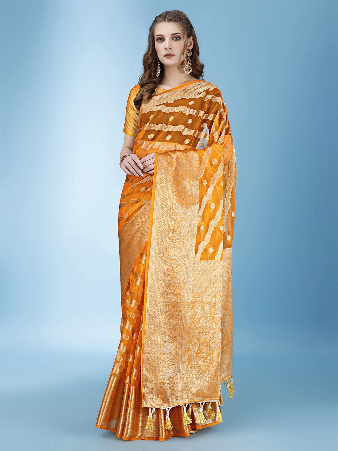 

ANISSA SAREE Ethnic Motifs Zari Organza Banarasi Saree, Yellow