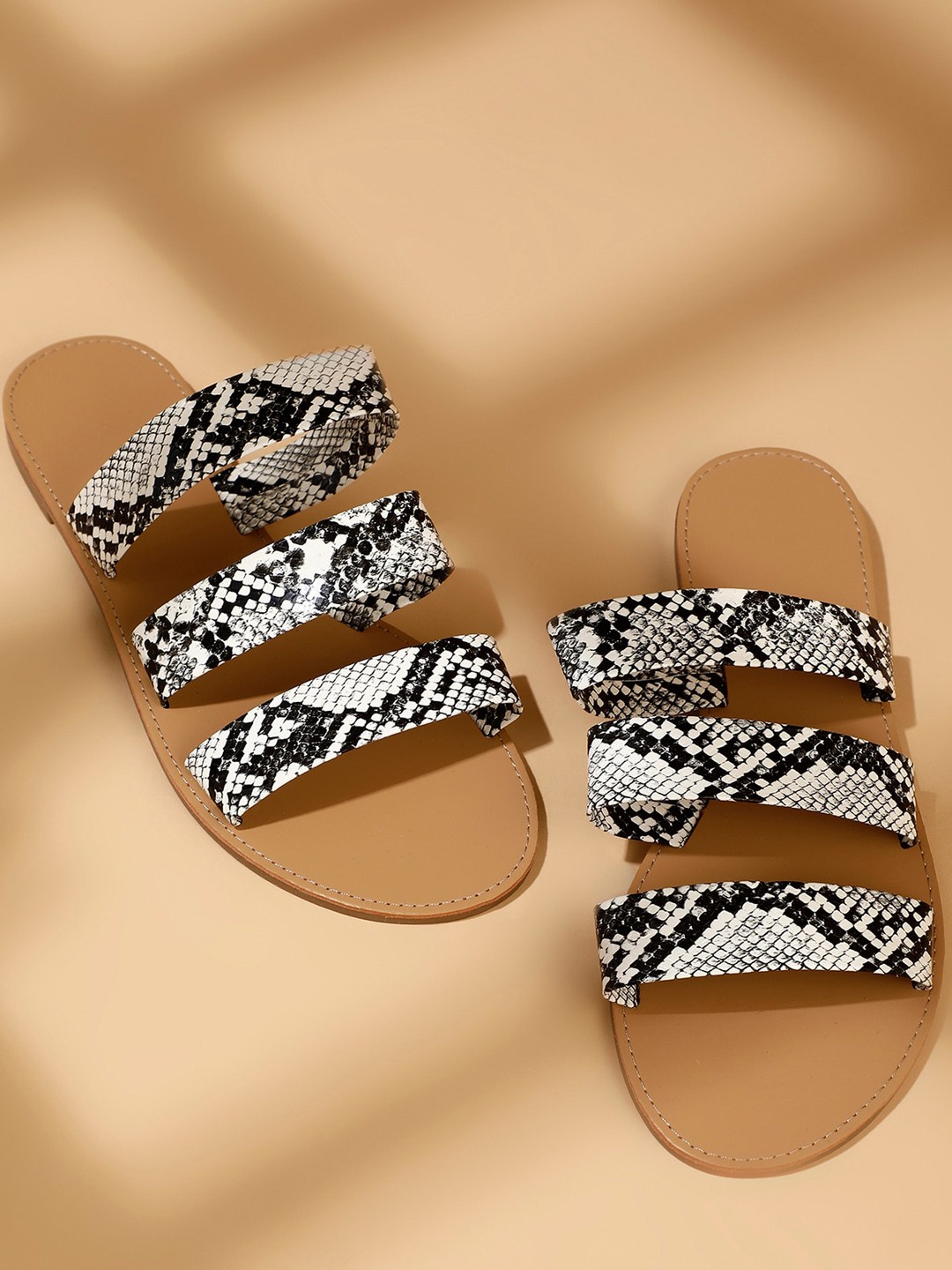 

LULU & SKY Printed Open Toe Flats, White