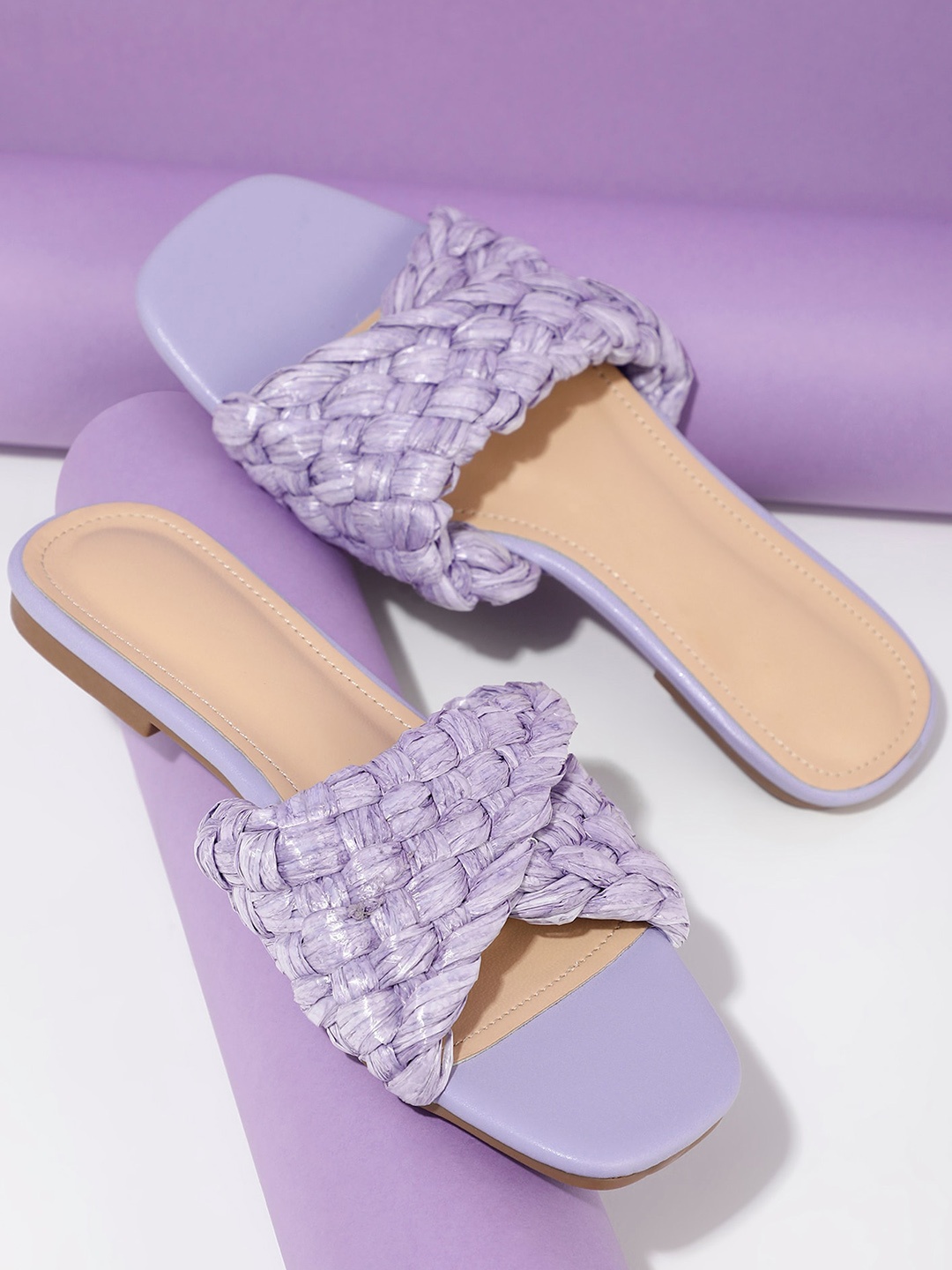 

LULU & SKY Textured Open Toe Flats, Purple