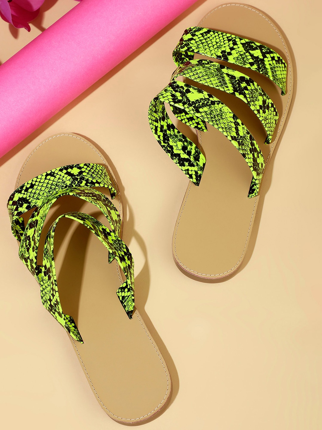 

LULU & SKY Printed Open Toe Flats, Green