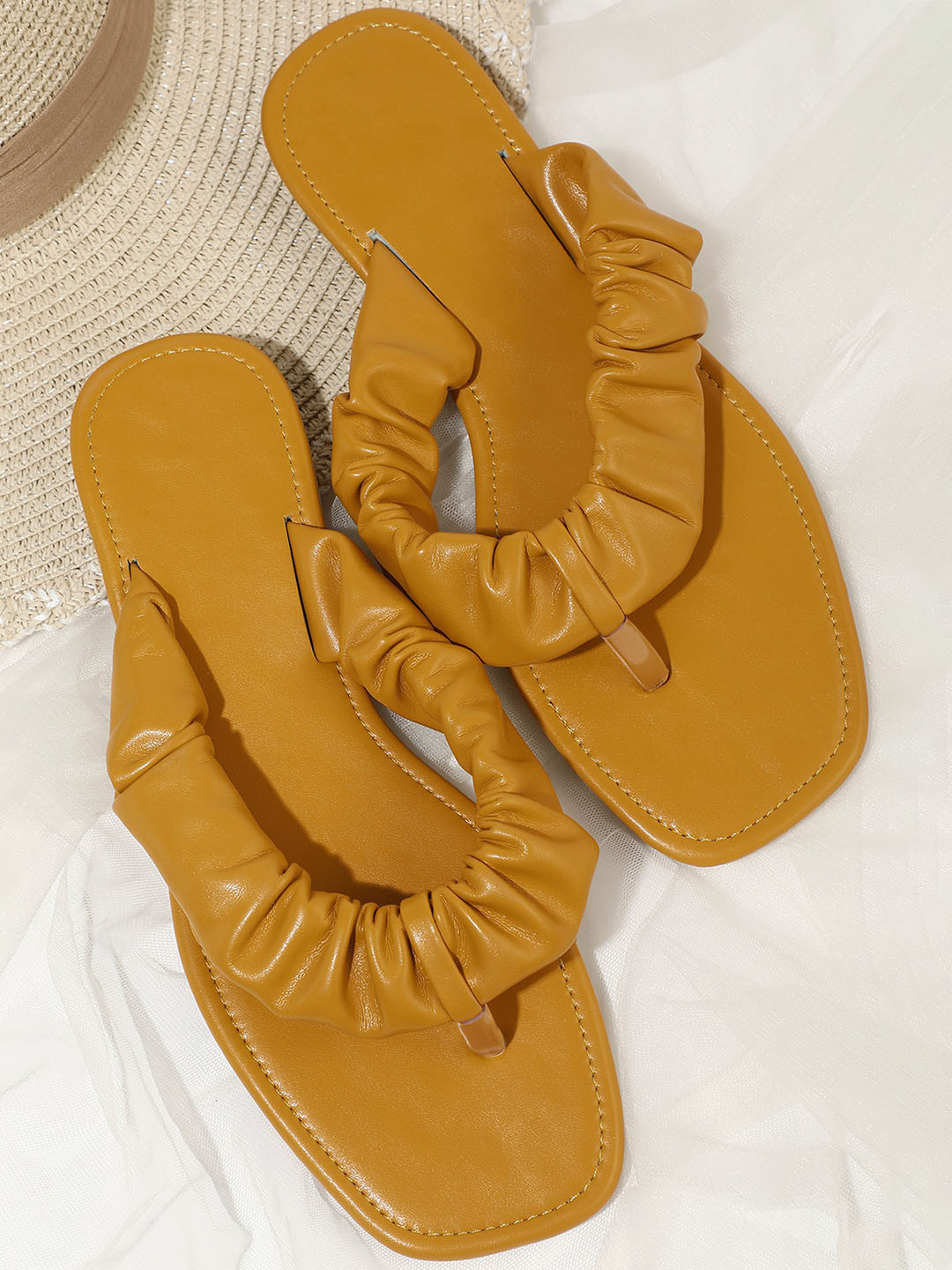 

LULU & SKY Textured Open Toe Flats, Yellow