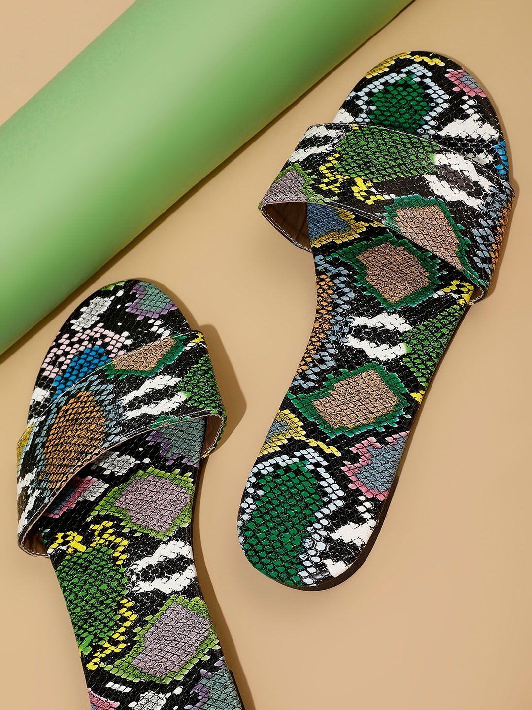 

LULU & SKY Textured Open Toe Flats, Green