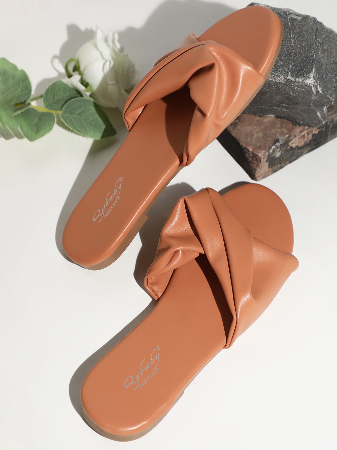

LULU & SKY Twisted Strappy Open Toe Flats, Brown