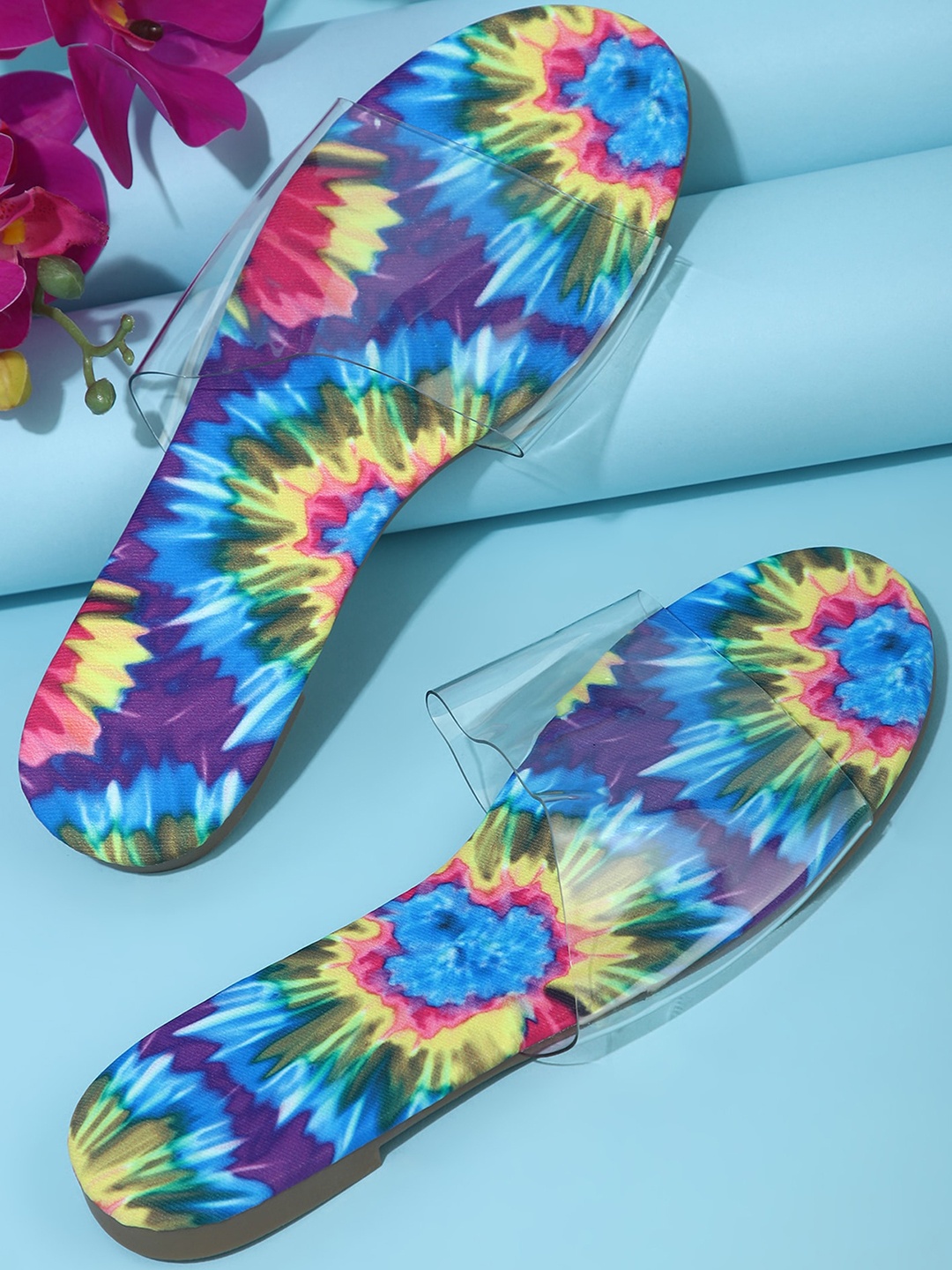 

LULU & SKY Printed Open Toe Flats, Blue