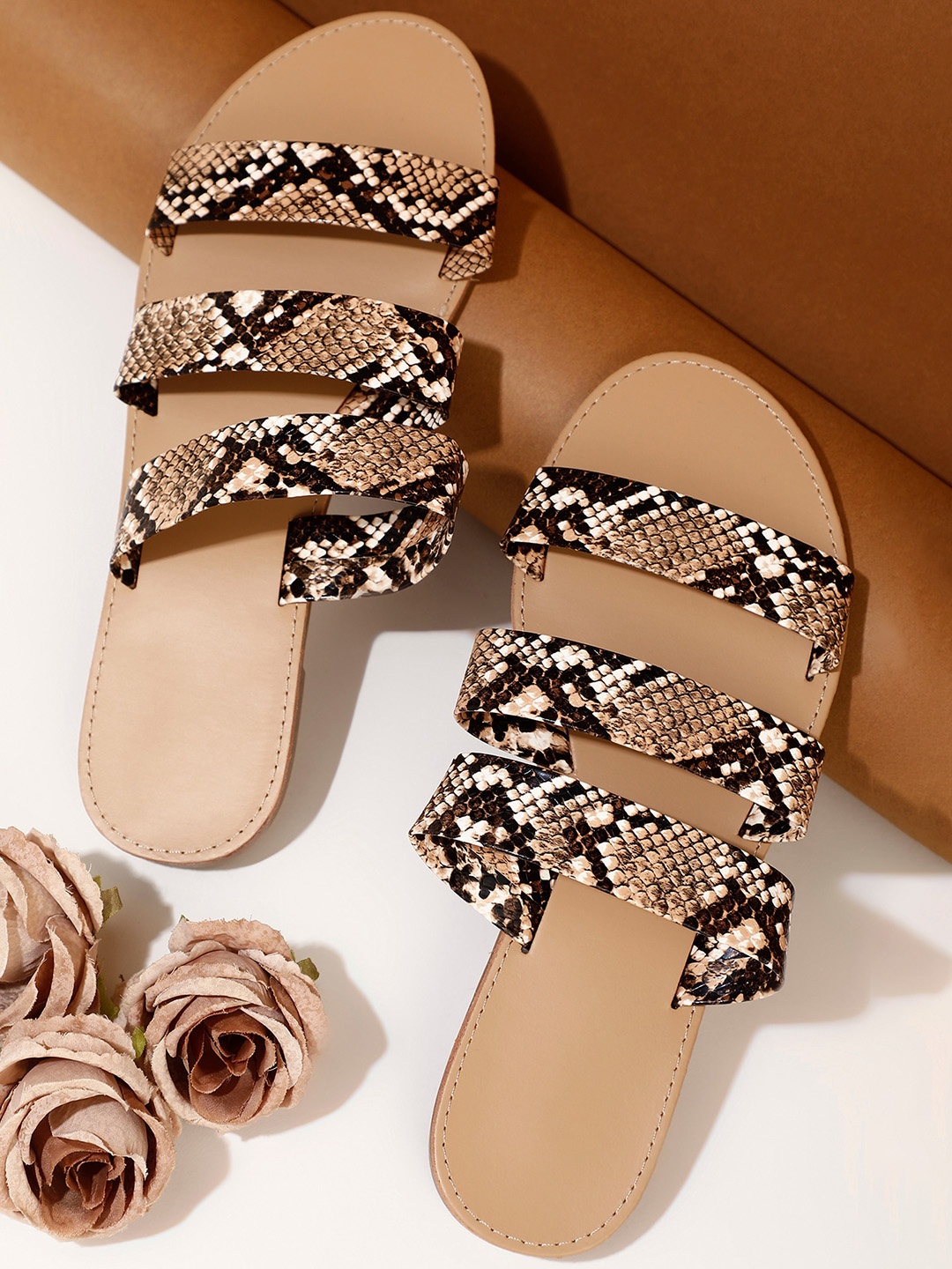 

LULU & SKY Printed Open Toe Flats, Brown