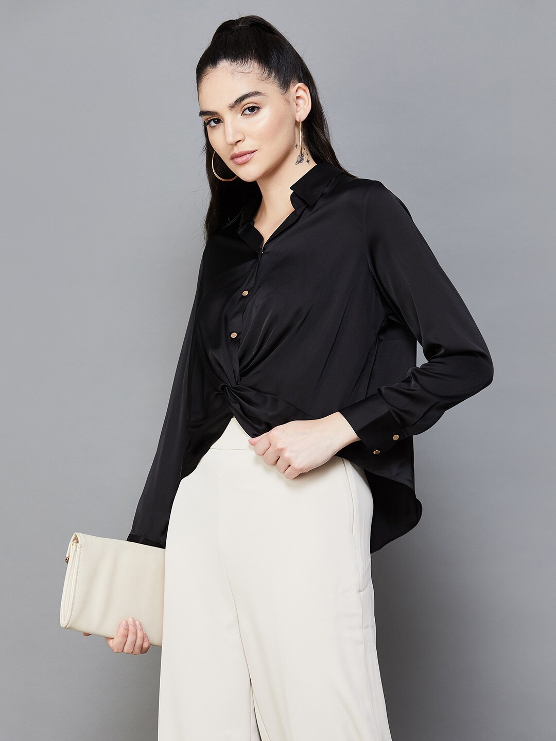 

CODE by Lifestyle Shirt Collar Shirt Style Top, Black