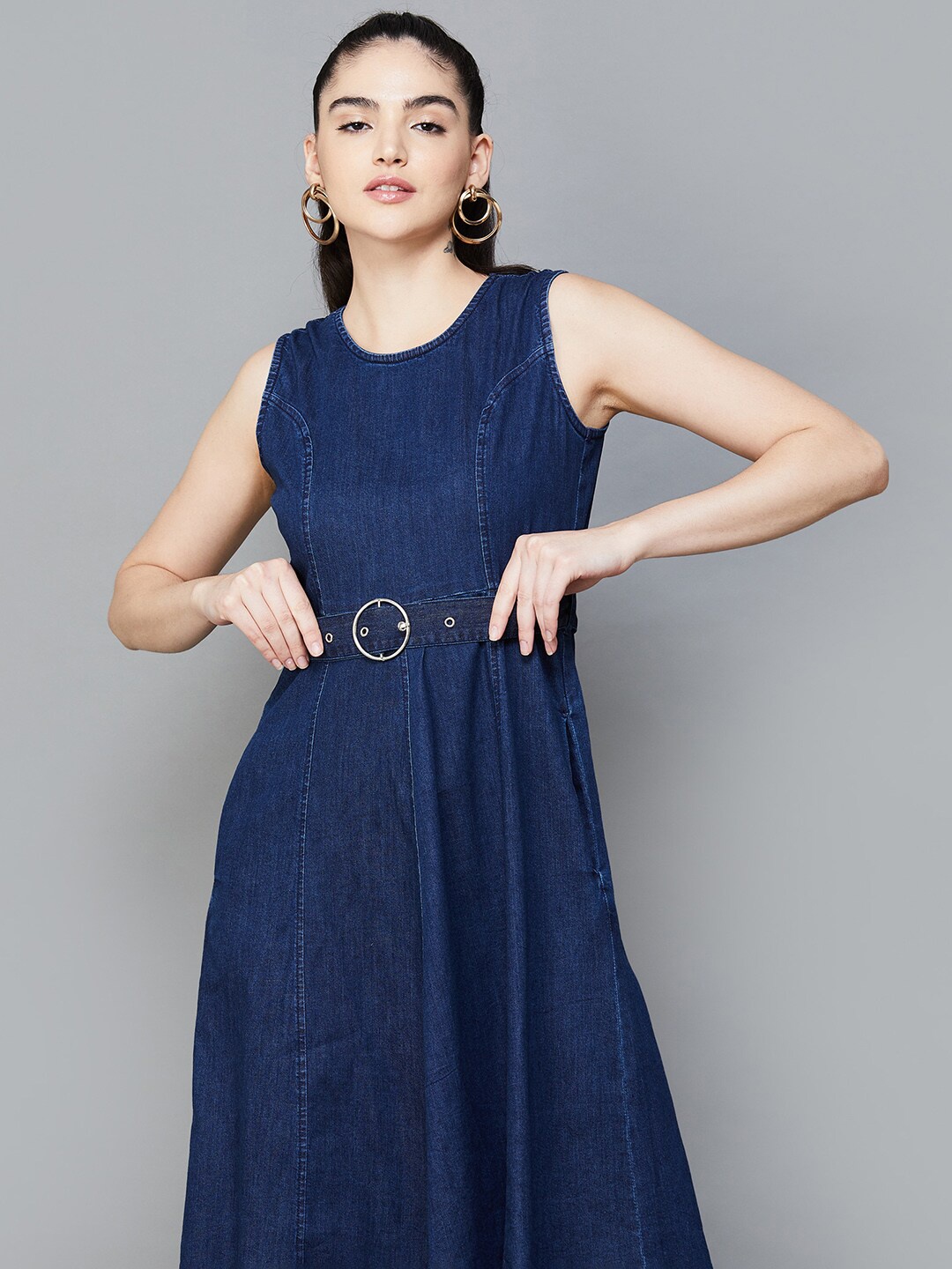 

CODE by Lifestyle Round Neck Sleeveless Fit & Flare Midi Dress, Blue