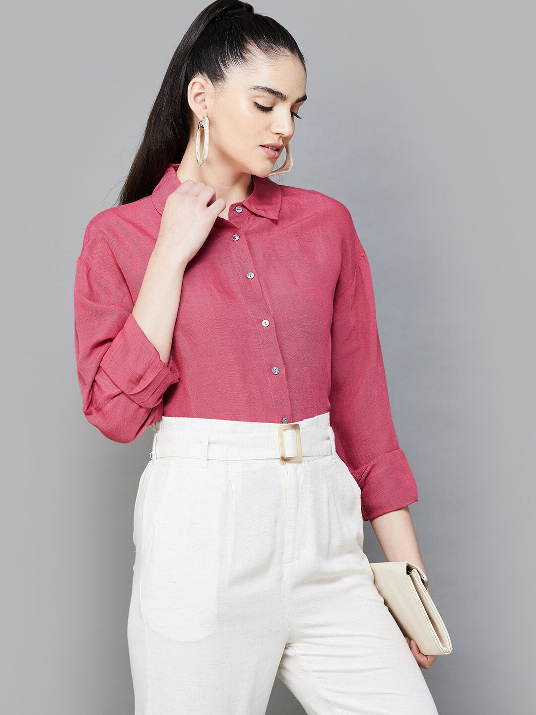 

CODE by Lifestyle Shirt Collar Shirt Style Top, Pink
