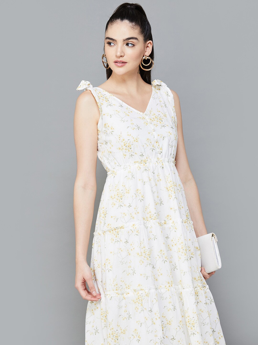 

CODE by Lifestyle V Neck Sleeveless Floral Print Maxi Dress, Off white